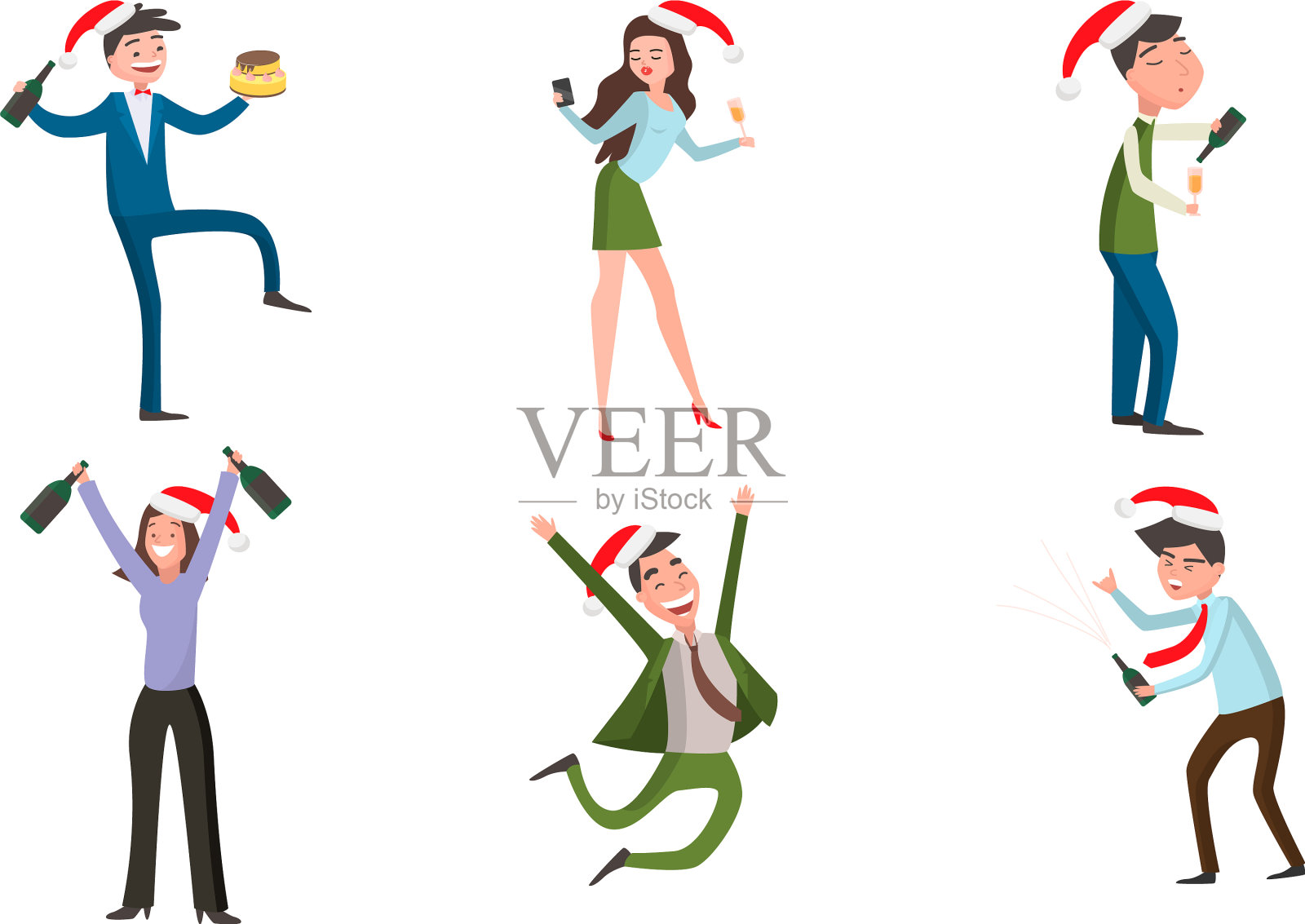 年轻的办公室职员戴着红帽子插画图片素材