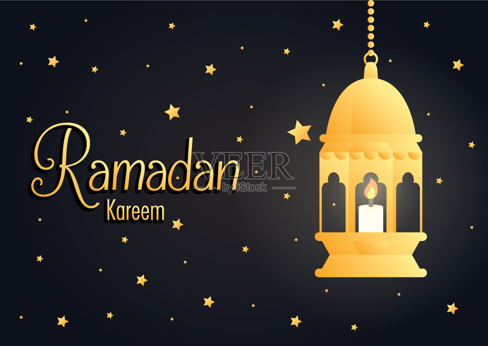 斋月卡里姆挂着金色灯笼插画图片素材