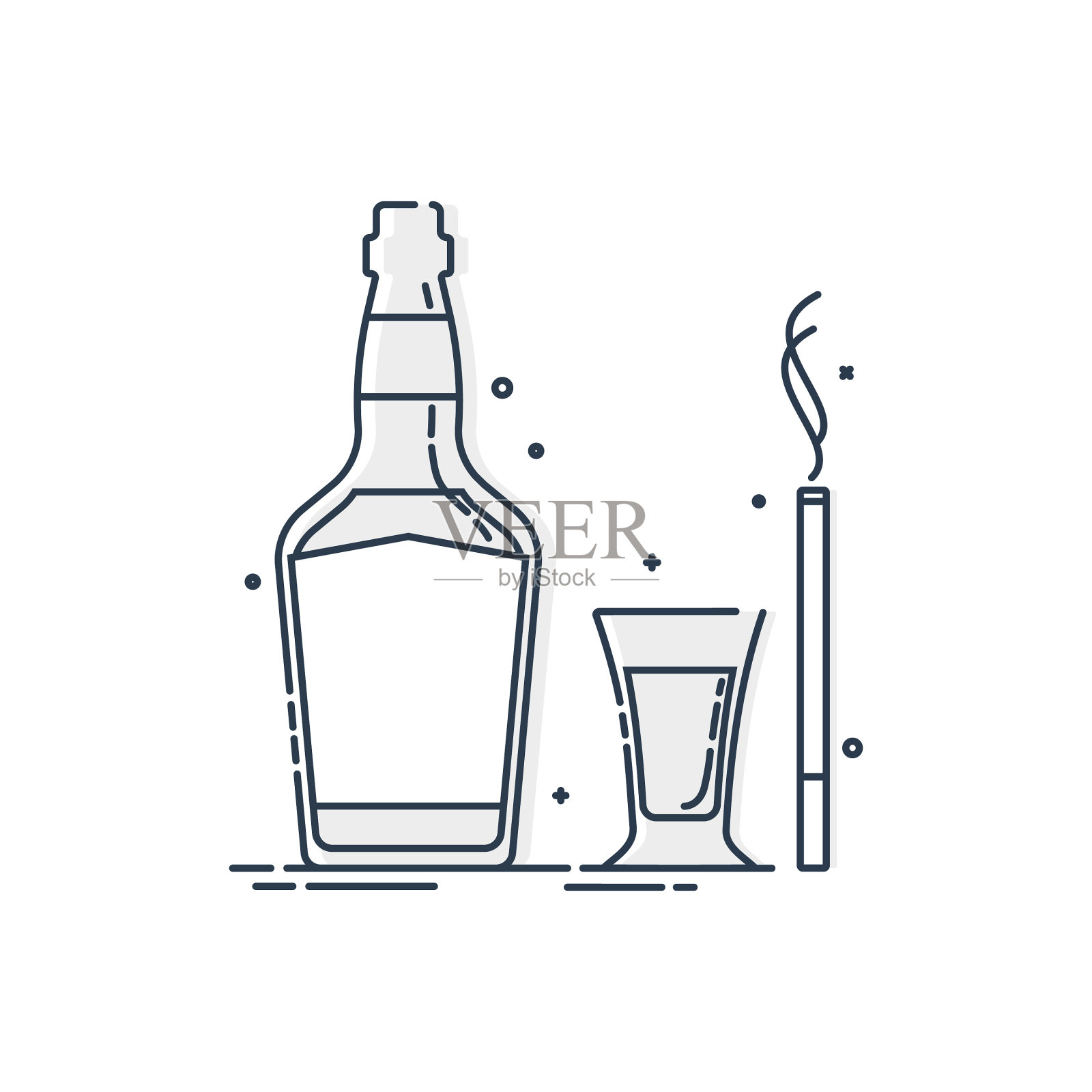 瓶子和玻璃上的酒精和香烟很棒插画图片素材