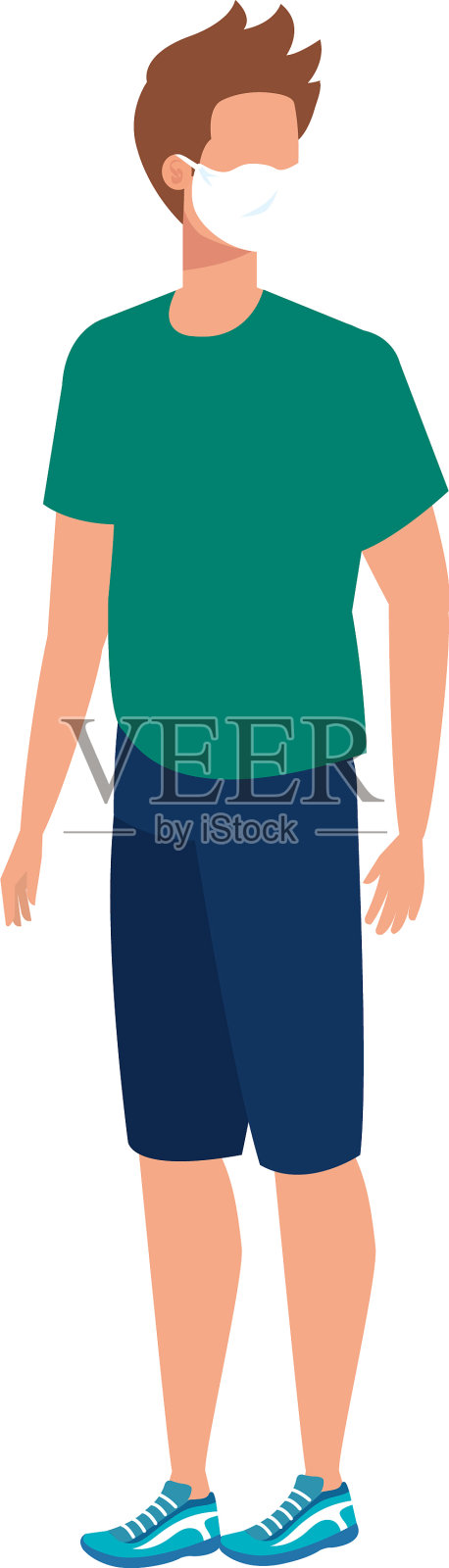 年轻人戴着面具孤立图标设计元素图片