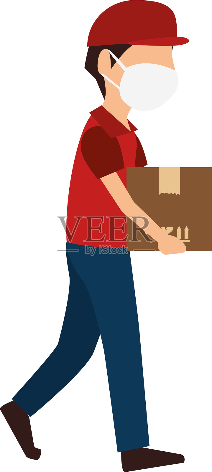 快递员使用面罩与纸箱设计元素图片