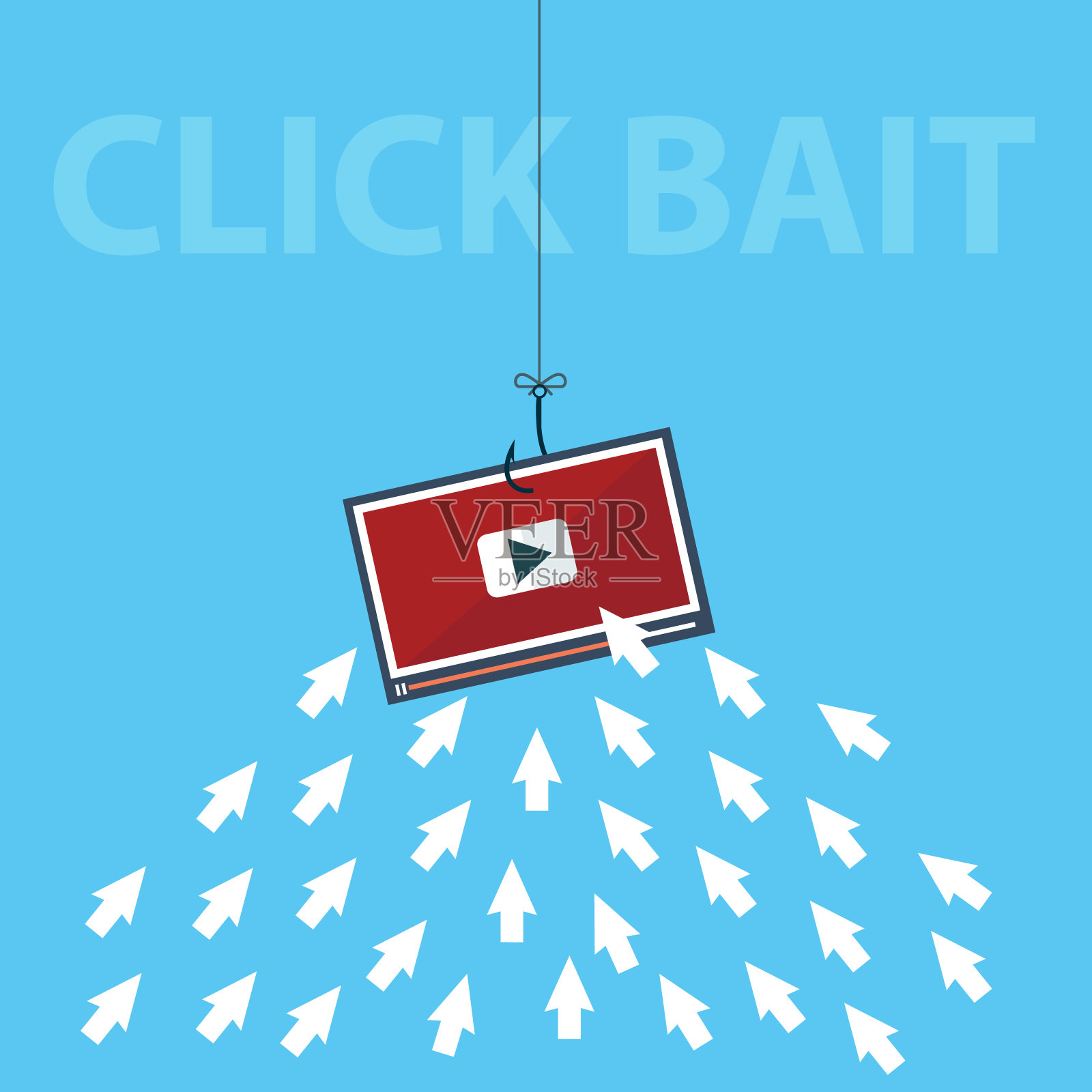 计算机箭头图标就像鱼聚集在一起点击一个诱饵的概念。可编辑的剪辑艺术。——矢量设计元素图片