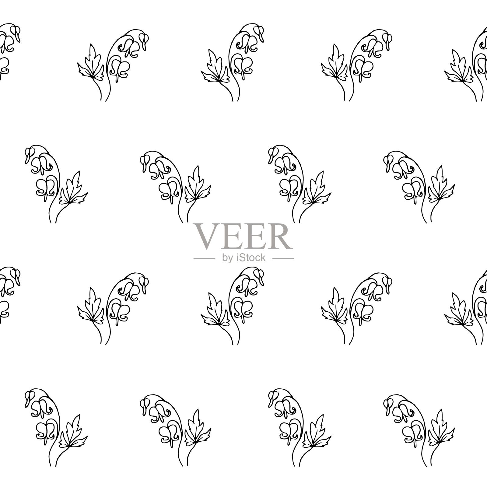 血心植物素描无缝图案。手绘墨水艺术设计对象孤立股票矢量插图插画图片素材