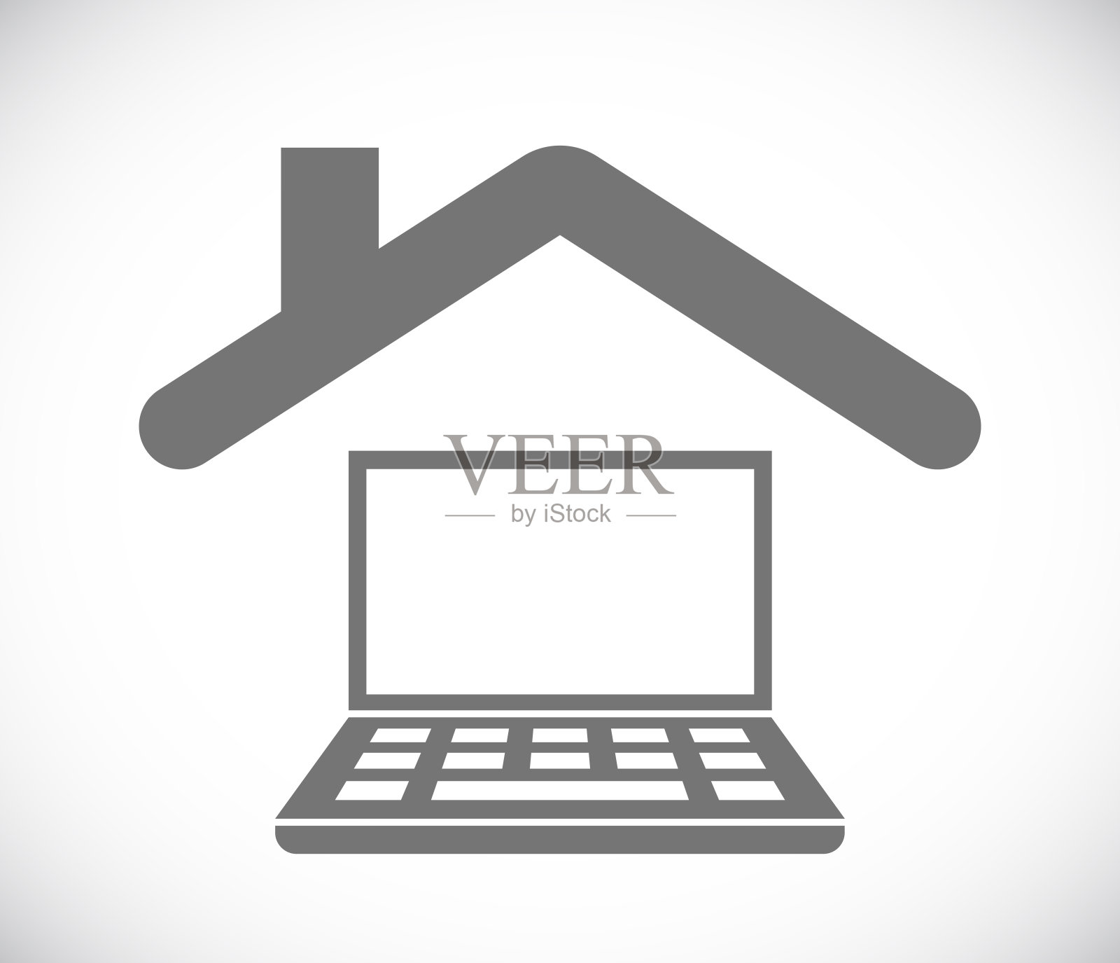 笔记本电脑在屋顶下插画图片素材