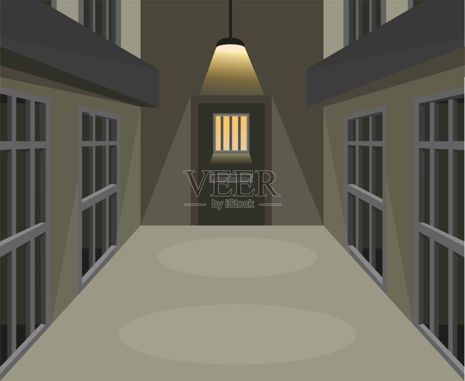 监狱牢房走廊在黑暗的场景概念在卡通插图矢量插画图片素材