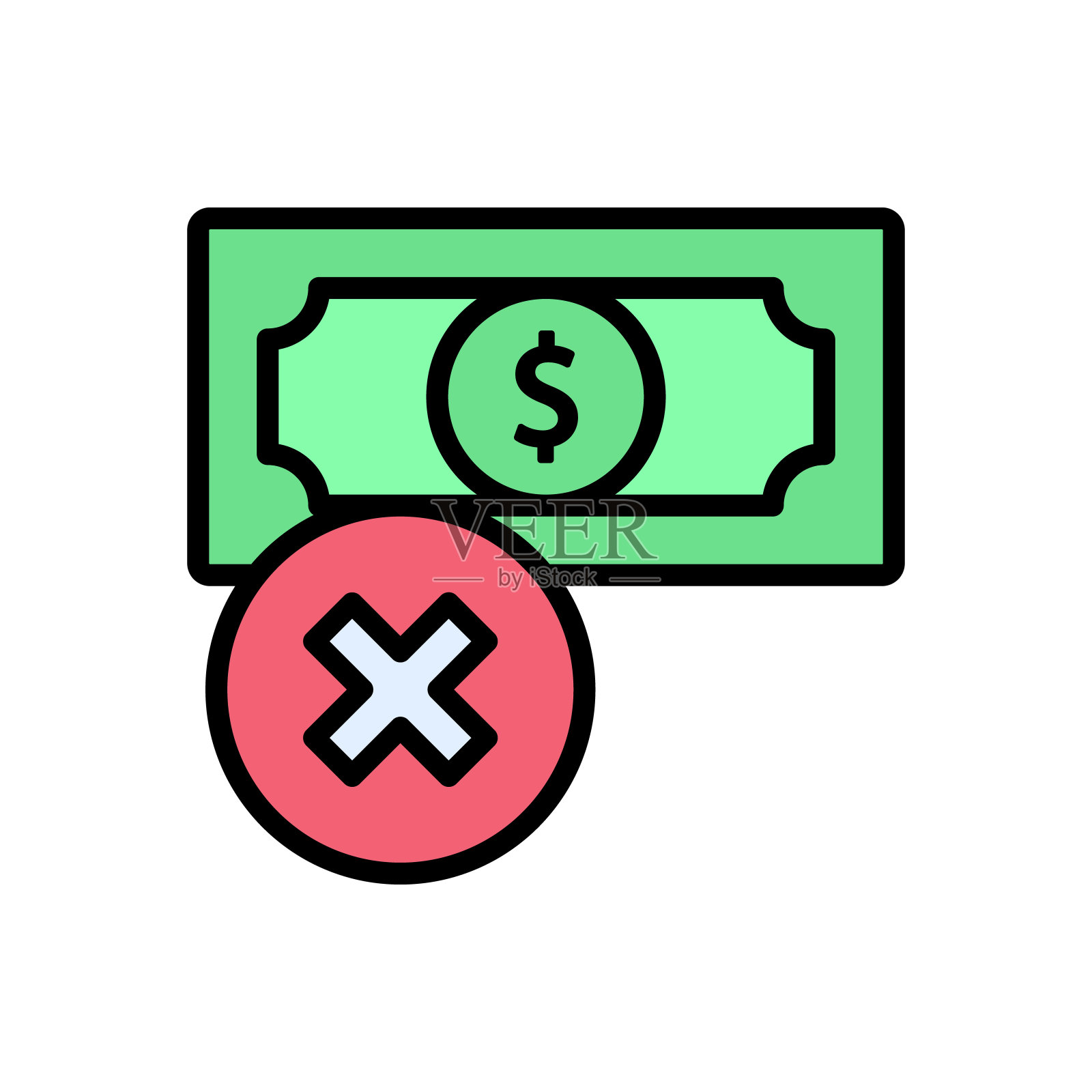 没有钱，美元偶像。简单的颜色与轮廓矢量元素的经济图标，用于用户界面和用户体验，网站或移动应用程序插画图片素材