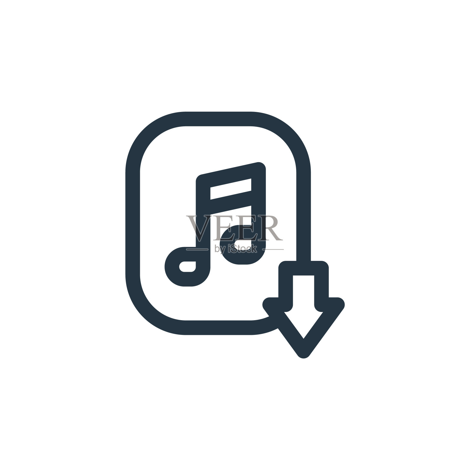 音乐下载矢量图标孤立的白色背景。大纲，细线音乐下载图标，用于网站设计和手机，应用程序开发。细线音乐下载轮廓图标矢量。图标素材