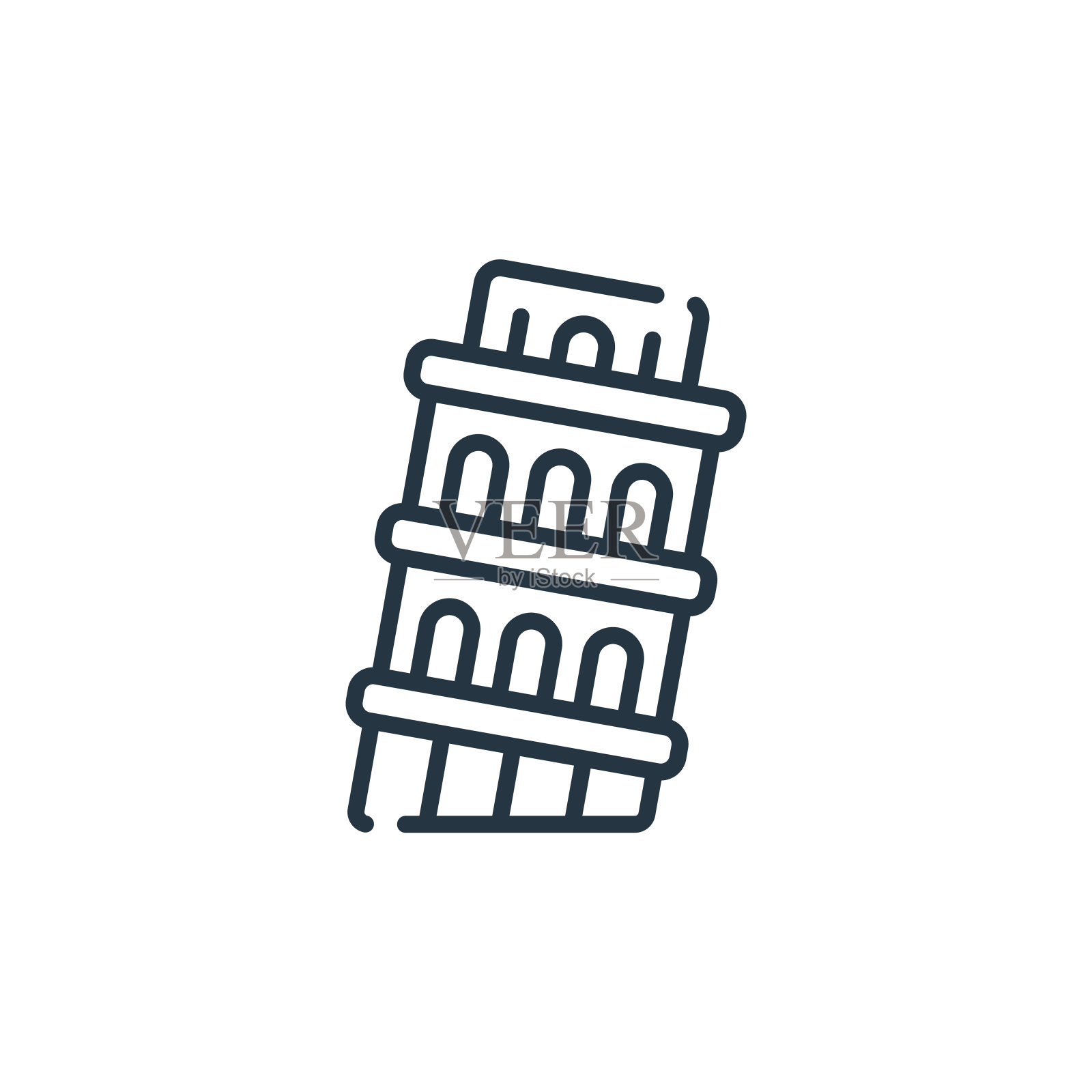 比萨斜塔矢量图标孤立在白色背景。轮廓线，比萨斜塔图标，用于网站设计和移动，应用程序开发。细线比萨塔轮廓图标矢量插图。插画图片素材