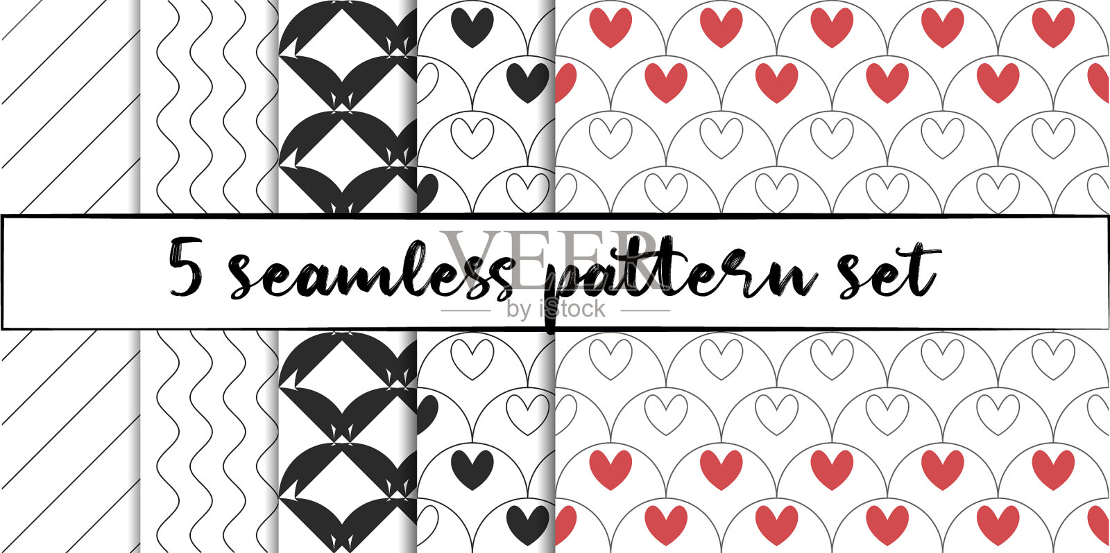 设置5个简单的装饰无缝图案使用插画图片素材