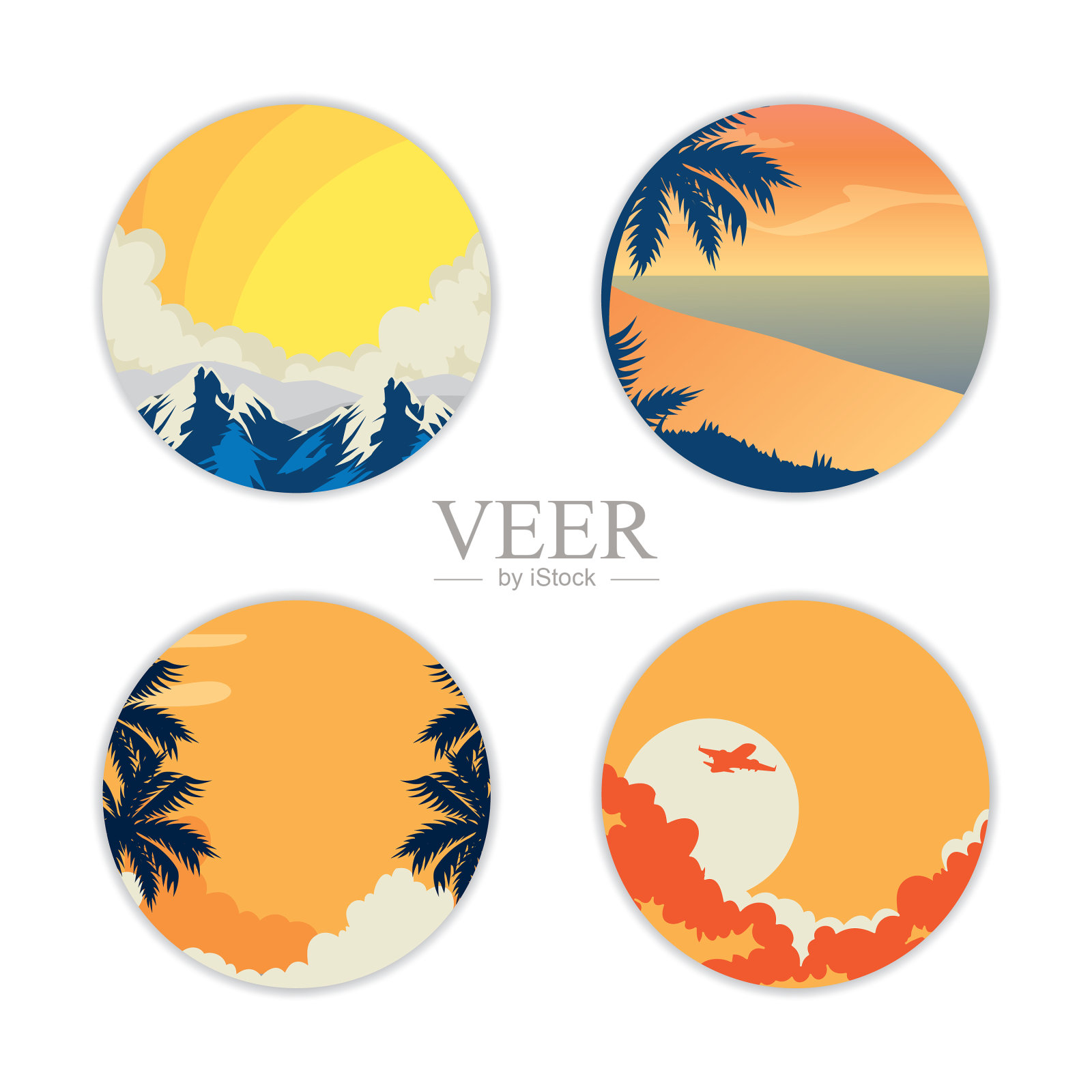 在圆形框架中设置夏季景观插画图片素材