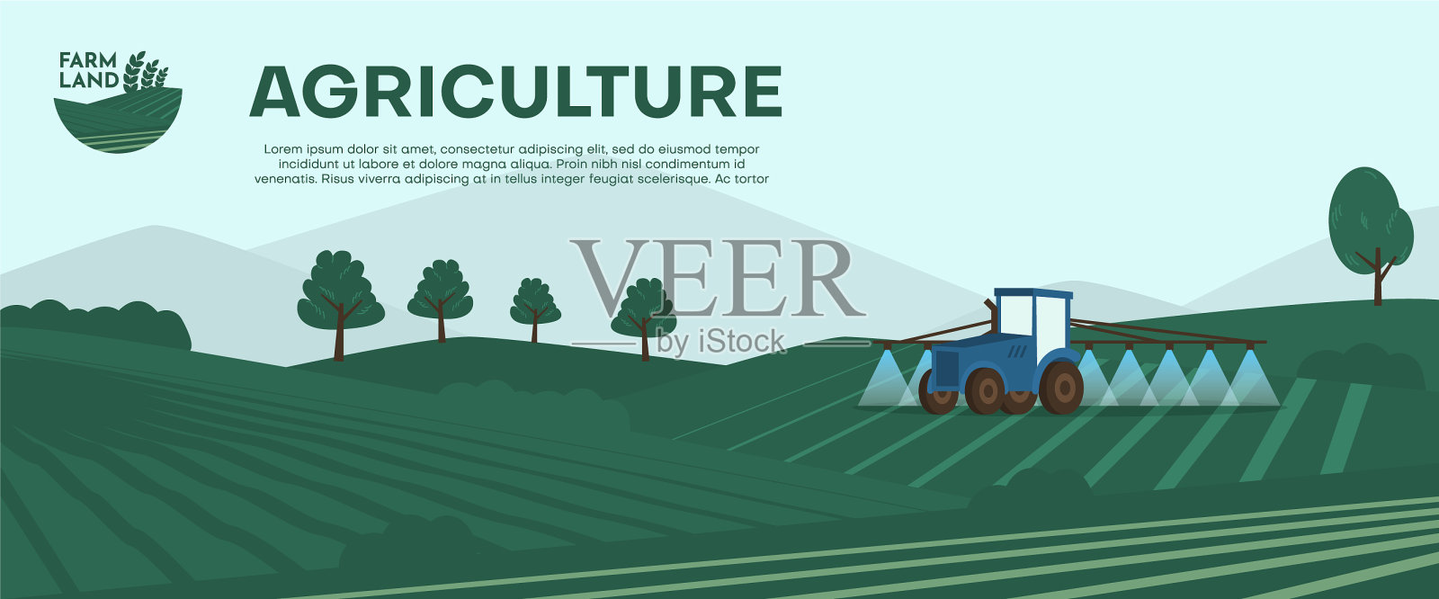 农业农场旗帜拖拉机耕地插画图片素材