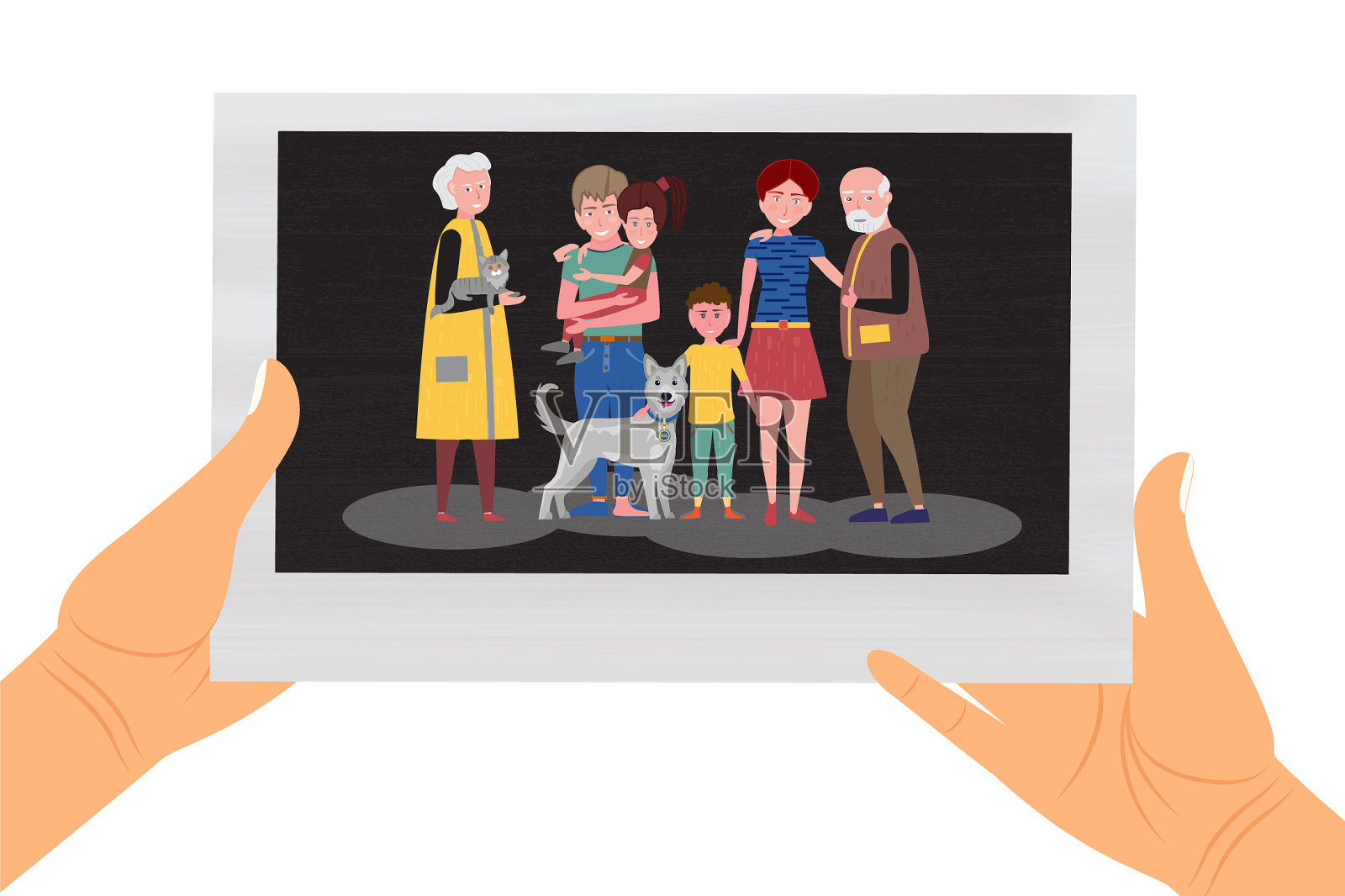 人的手握着父母的全家福插画图片素材