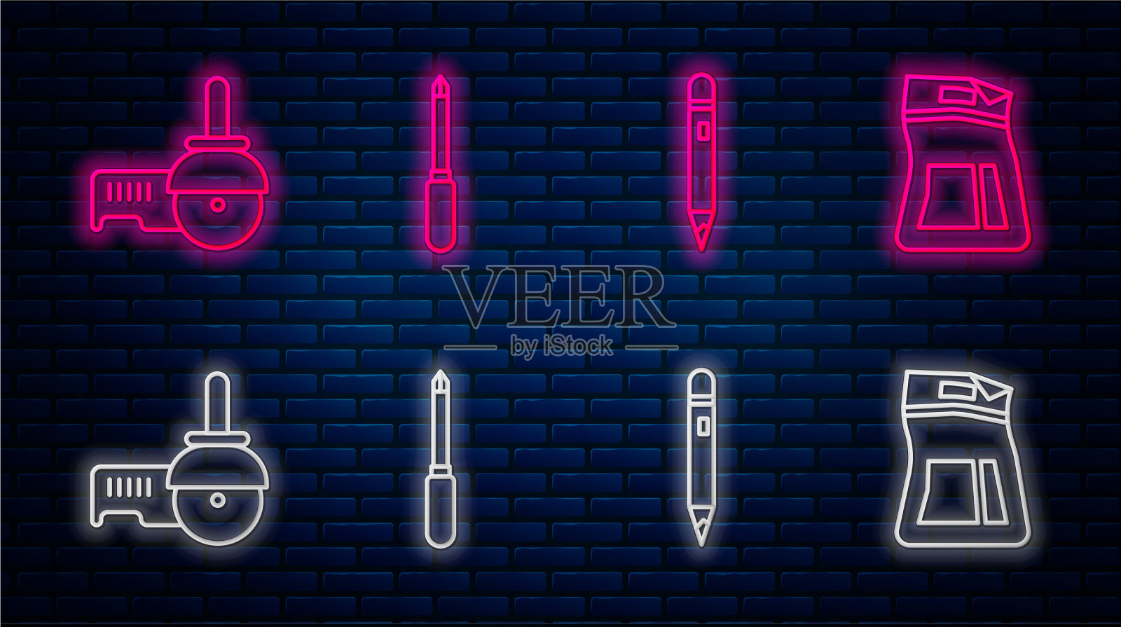 设定线螺丝刀铅笔与橡皮擦角度图标素材