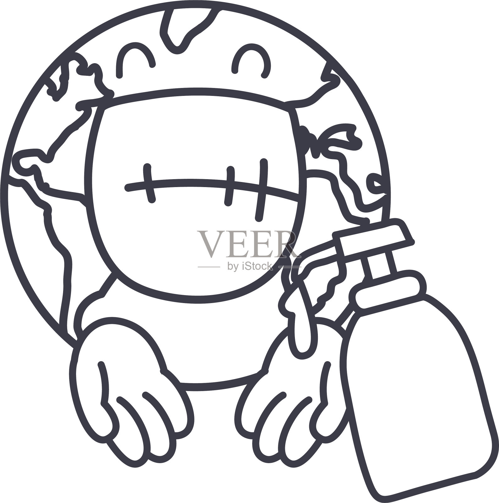 可爱的地球与抗菌凝胶瓶设计元素图片