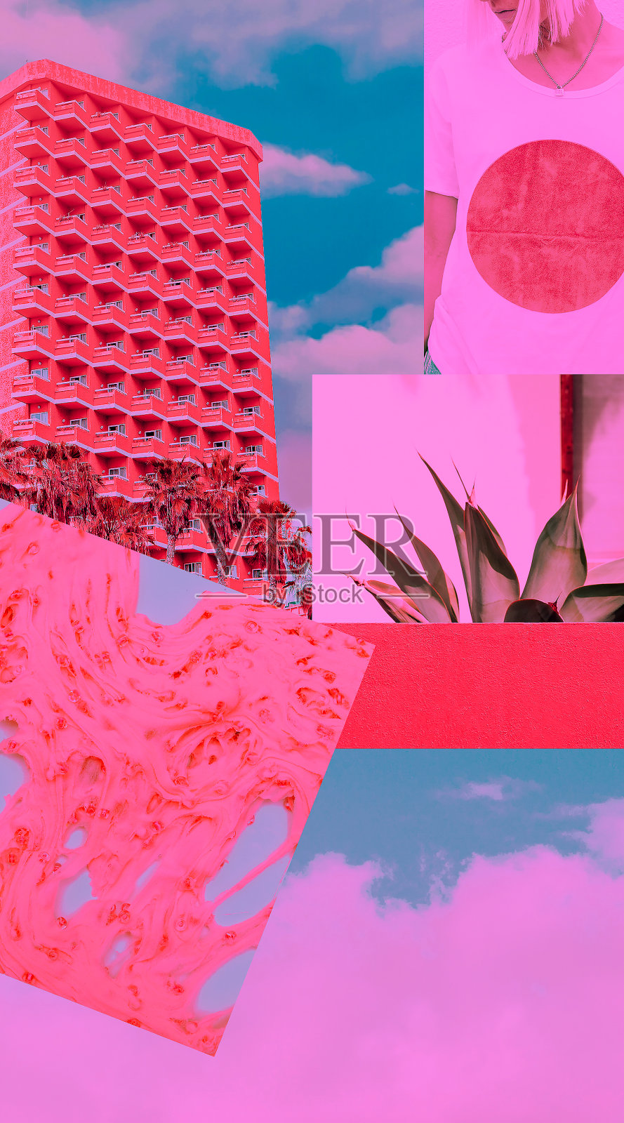 时尚审美moodboard。时髦的粉色香草色照片摄影图片