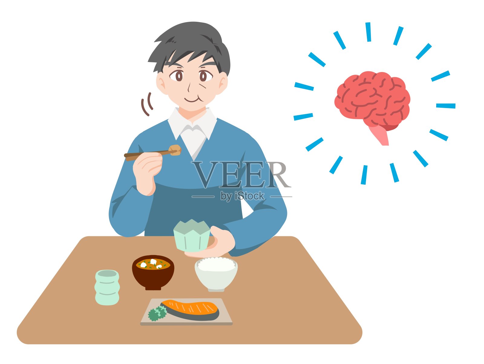 一个中年男子经常咀嚼和吃东西来预防痴呆插画图片素材