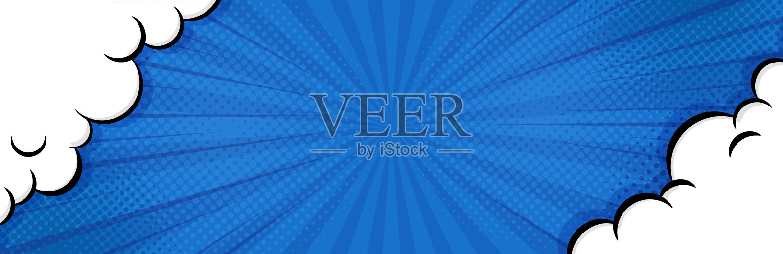 流行艺术漫画背景。与云和明亮的矢量插图。插画图片素材