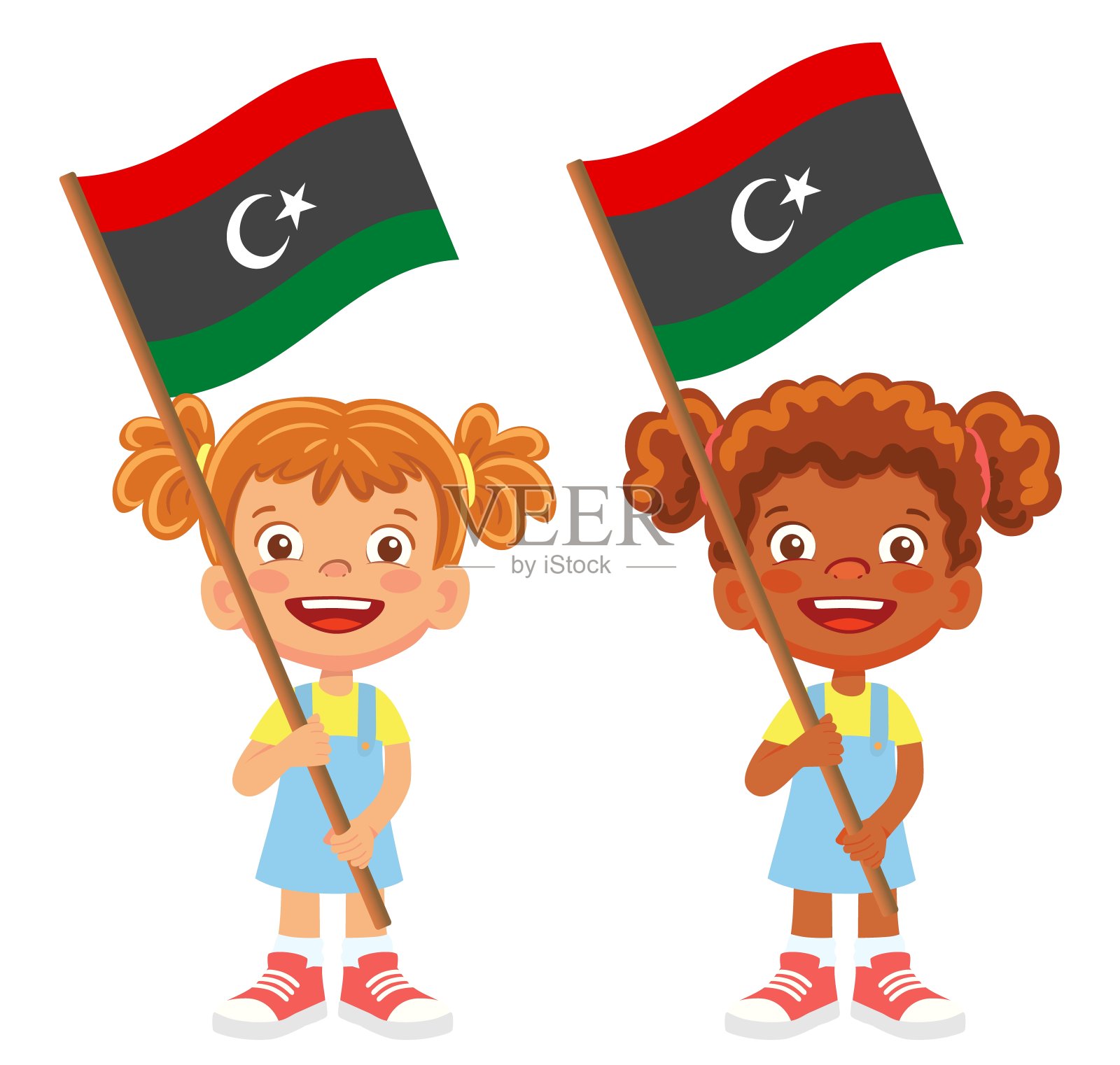 拿着利比亚国旗的孩子设计元素图片