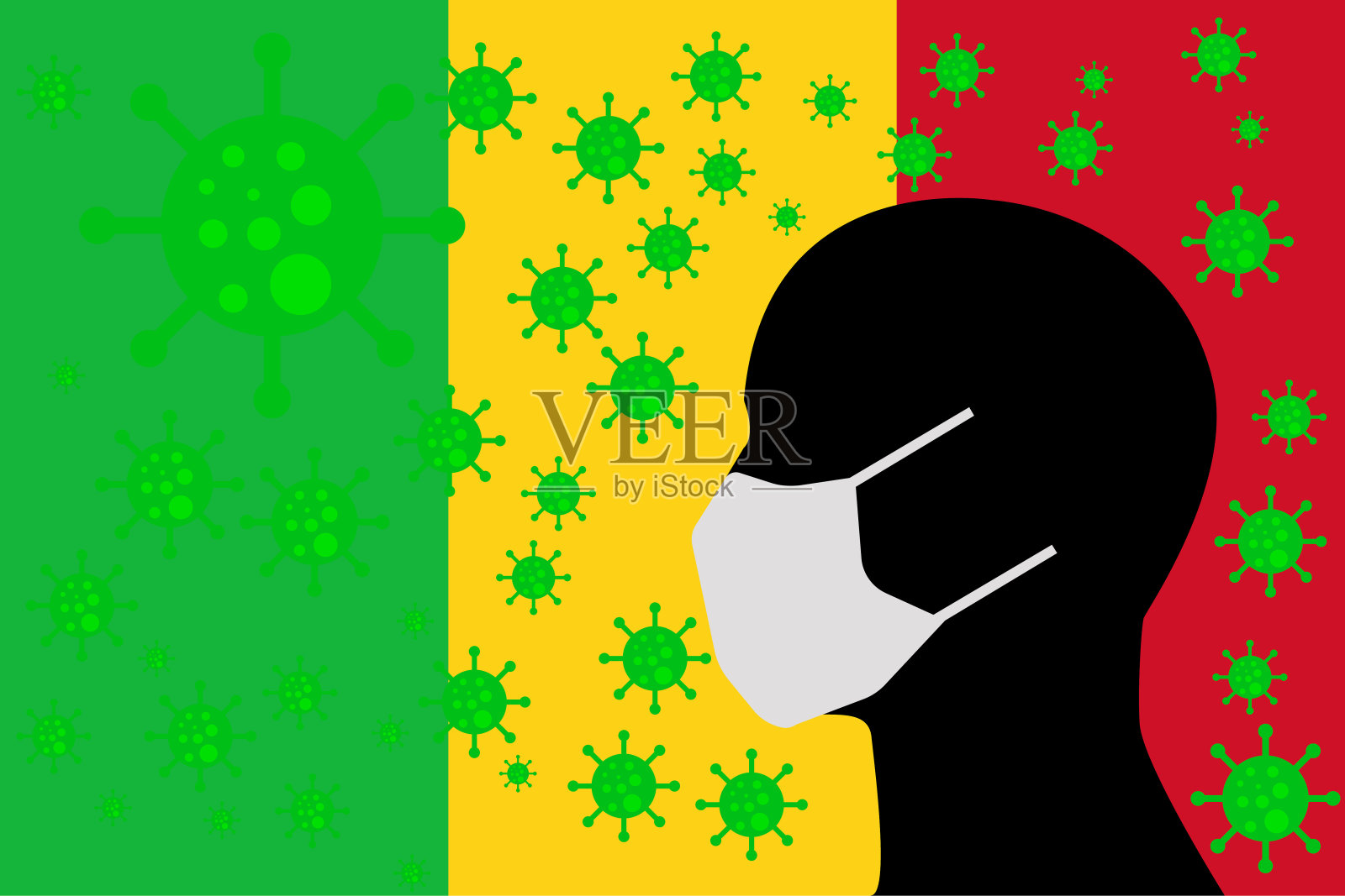 头戴病毒帽和01号马里旗插画图片素材