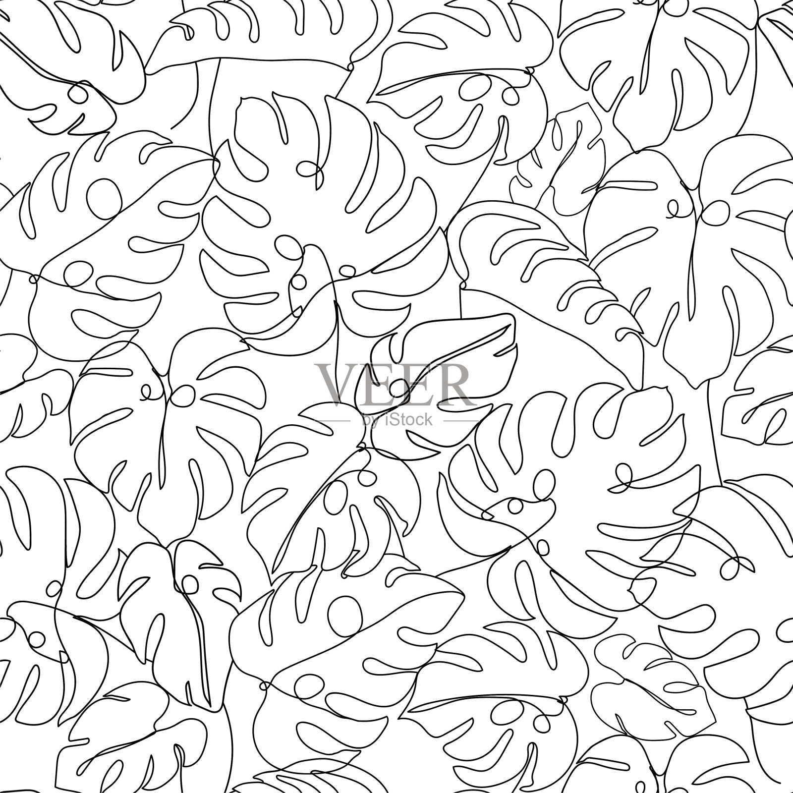 当代花卉无缝图案。一行连续的怪物离开。插画图片素材