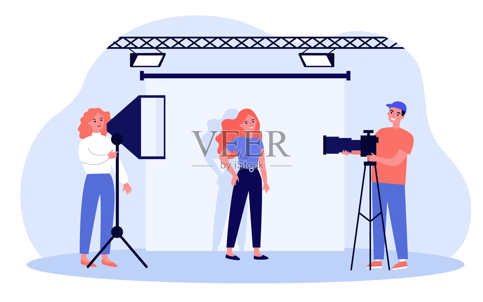 年轻的模特在摄影工作室摆姿势插画图片素材