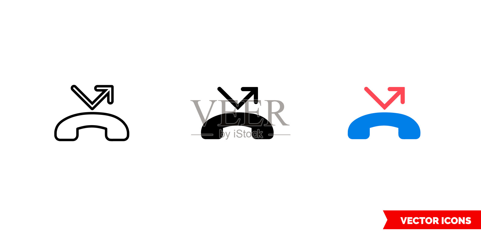 未接电话图标3种类型的颜色，黑色和白色，轮廓。孤立向量符号符号图标素材