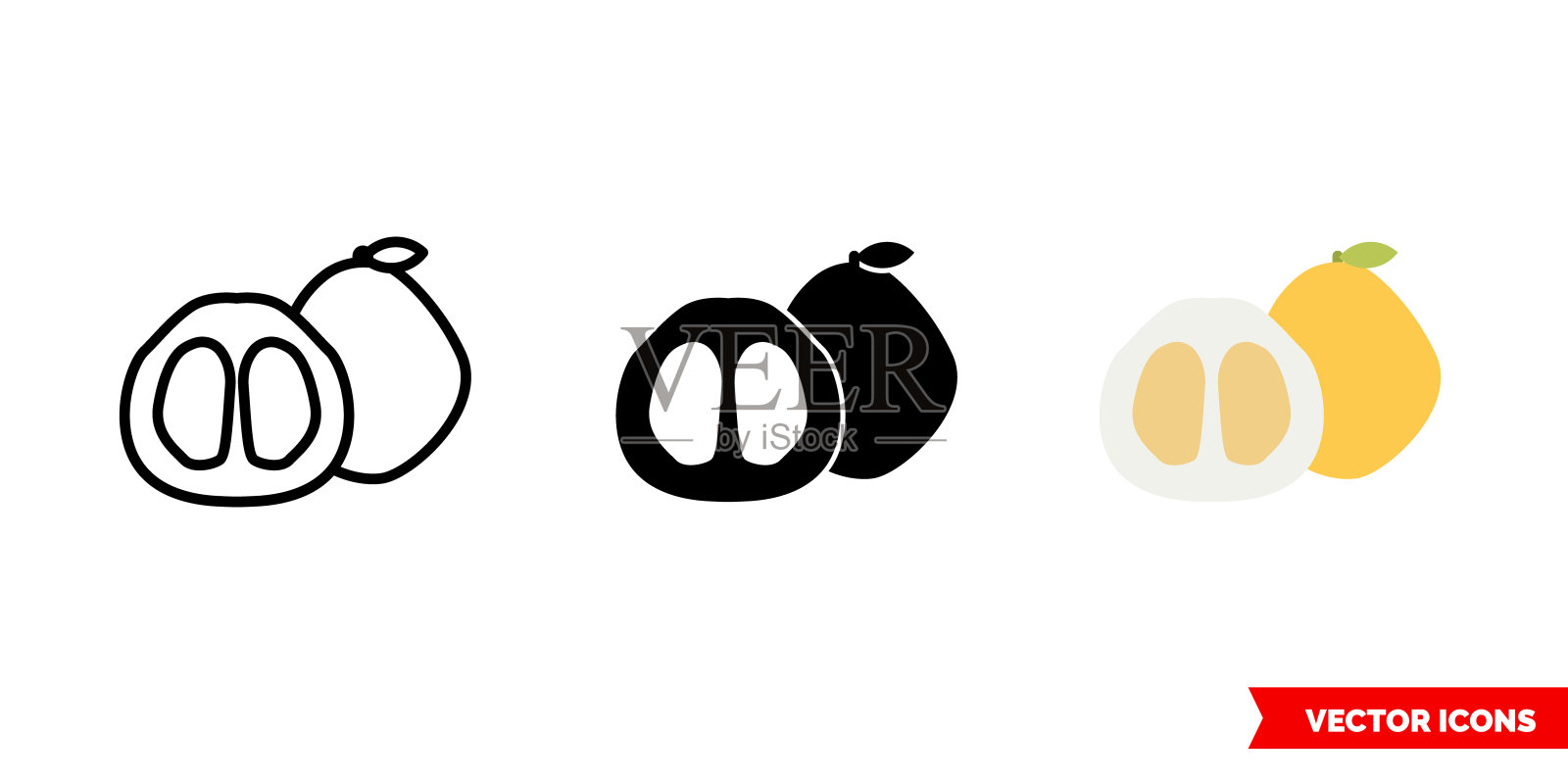 柚子图标有三种颜色、黑白、轮廓。孤立向量符号符号插画图片素材