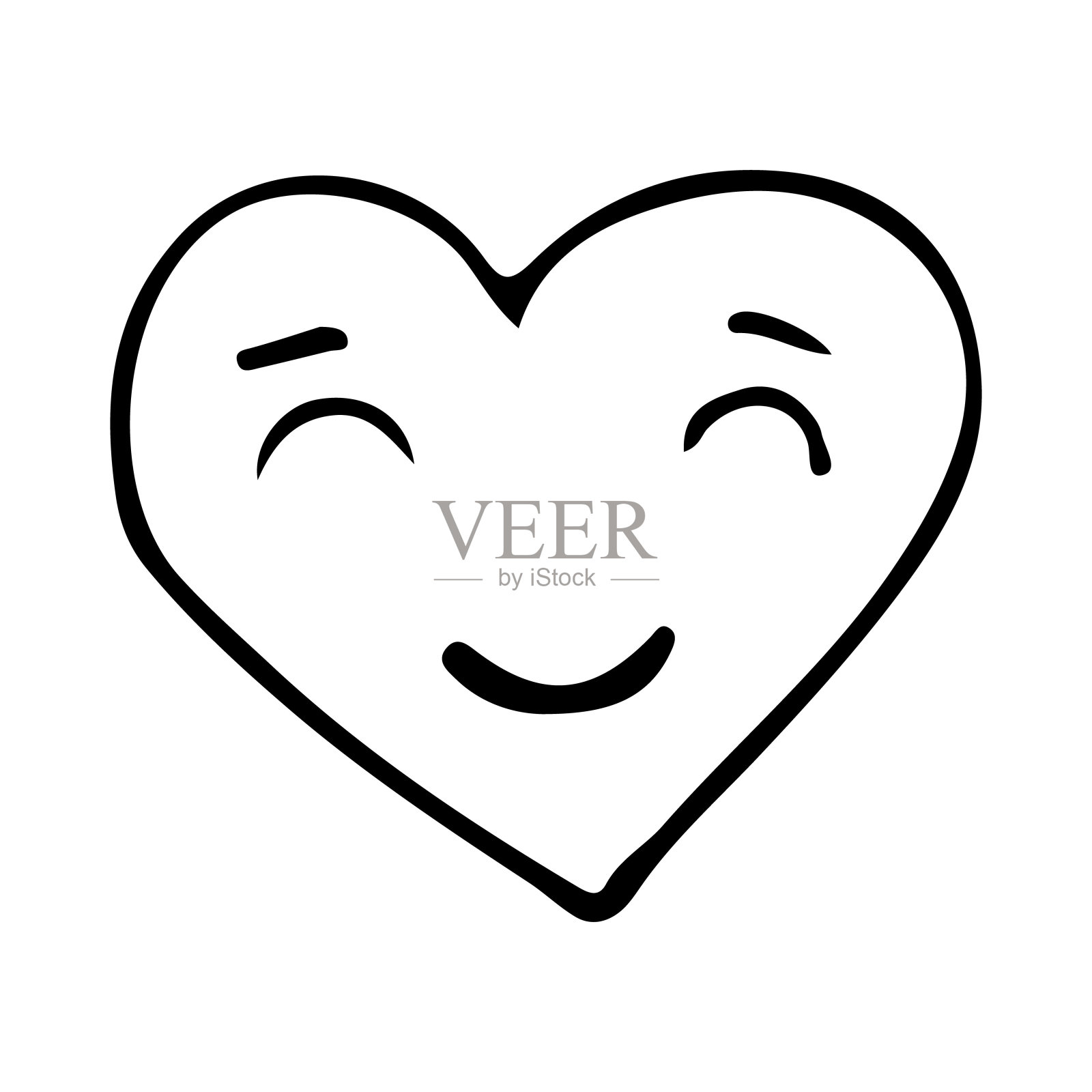 心形微笑表情的涂鸦图标。手绘微笑的心插画图片素材