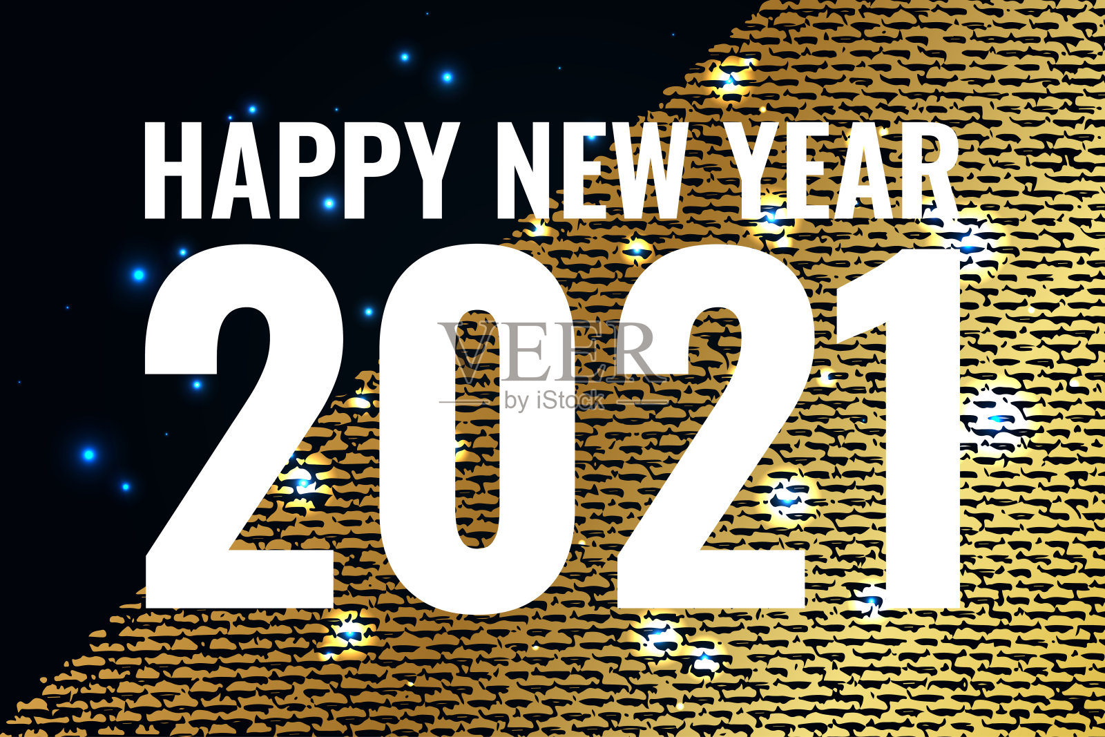 2021年新年快乐模板。概念设计传单，海报，横幅，贺卡。抽象空间星系背景与金色图案。圣诞节和新年假日印刷。矢量图插画图片素材