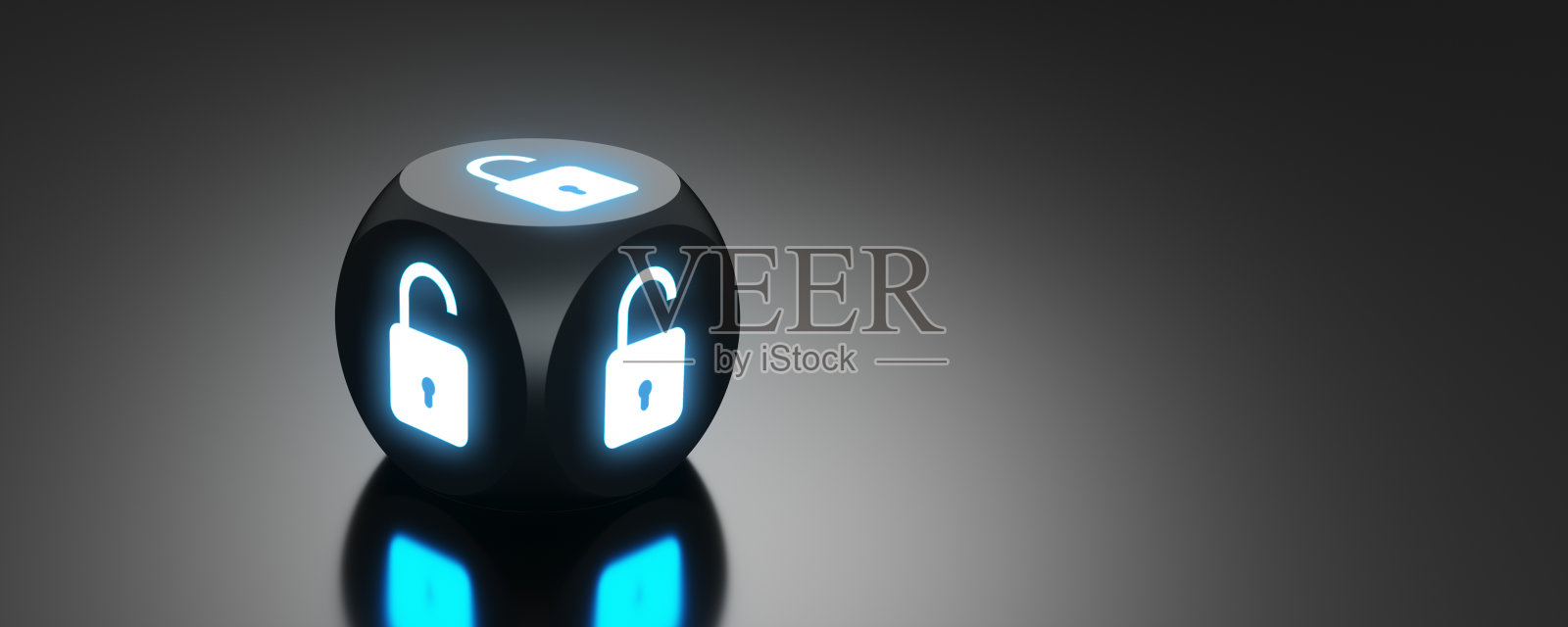 黑色骰子与打开锁符号照片摄影图片