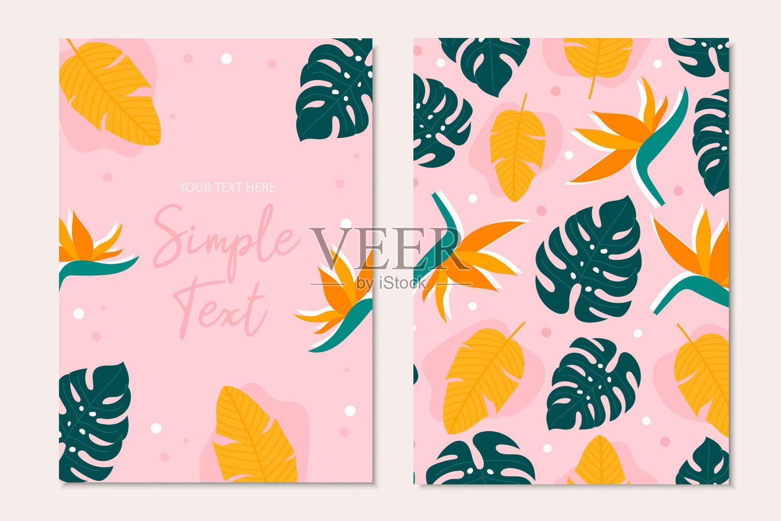 现代热带邀请卡模板棕色的怪物叶。•韦德邀请模板。插画图片素材