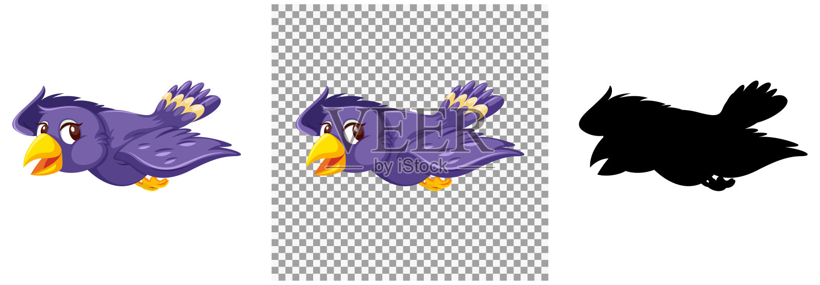 可爱的紫色小鸟卡通人物插画图片素材