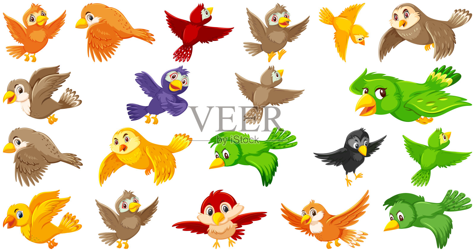 一组小鸟卡通人物设计元素图片