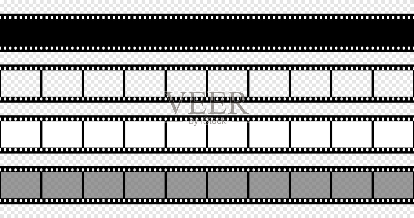 无缝膜条透明背景。老式电影院和照片磁带。怀旧电影带。向量插画图片素材