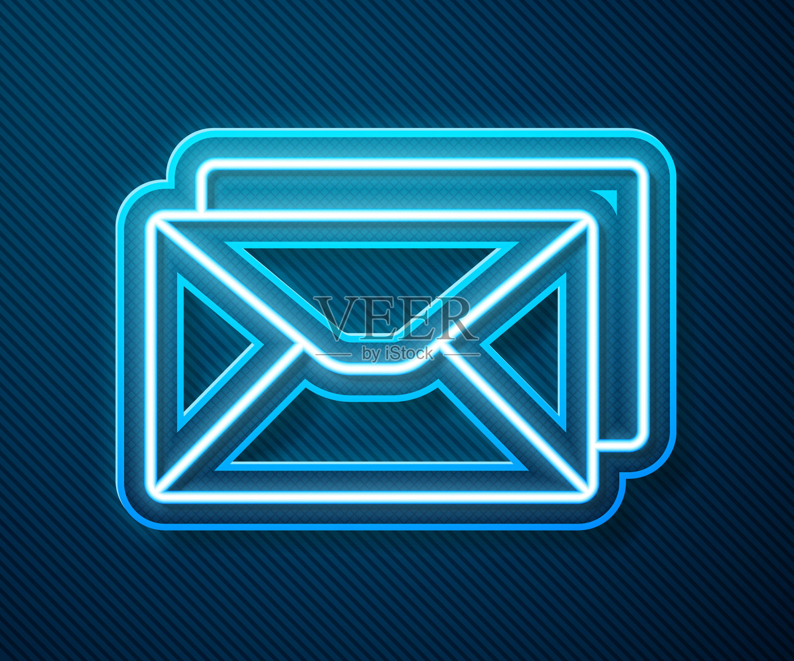 发光的霓虹灯线信封图标隔离在蓝色背景。电子邮件信息字母符号。矢量图插画图片素材