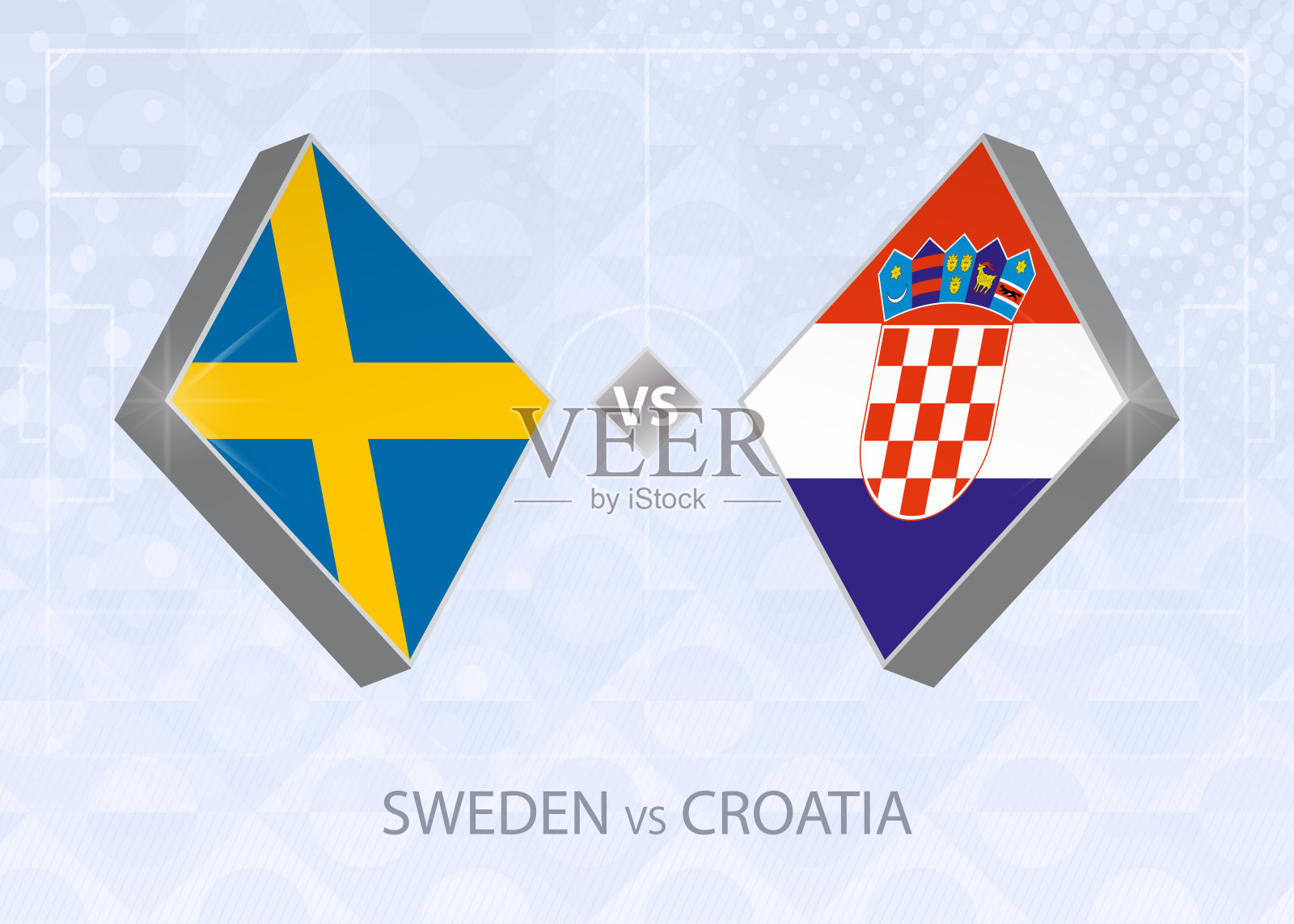 甲A联赛第三组瑞典vs克罗地亚。欧洲足球比赛。插画图片素材