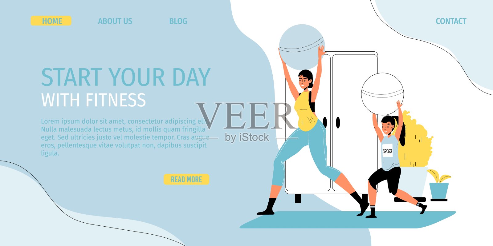 家庭健身体育活动宣传登陆页插画图片素材