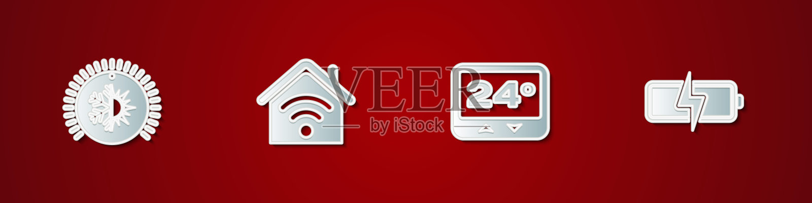设置恒温器，智能家居wi-fi，和电池图标。向量图标素材