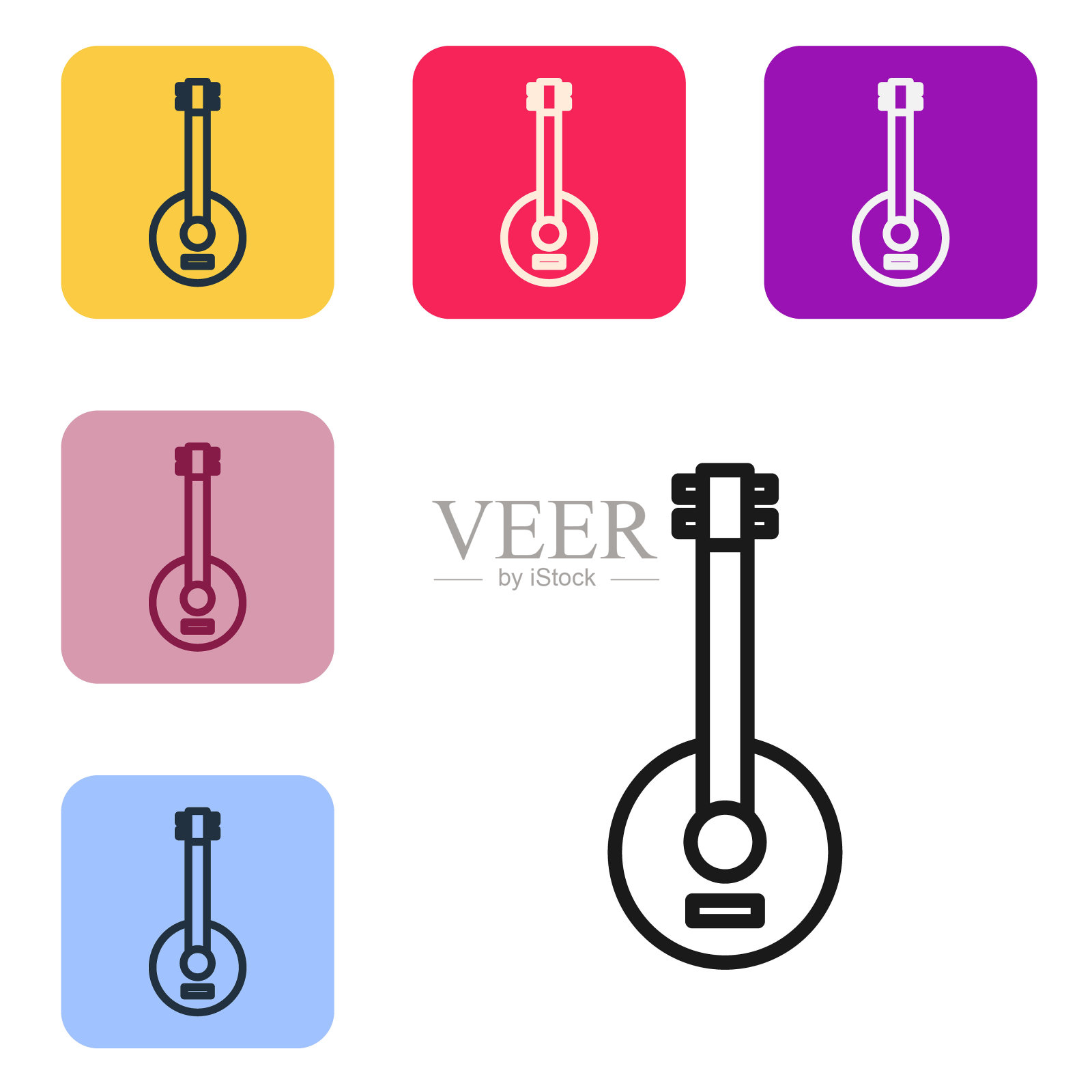 黑线班卓琴图标孤立在白色背景。音乐学院图标素材