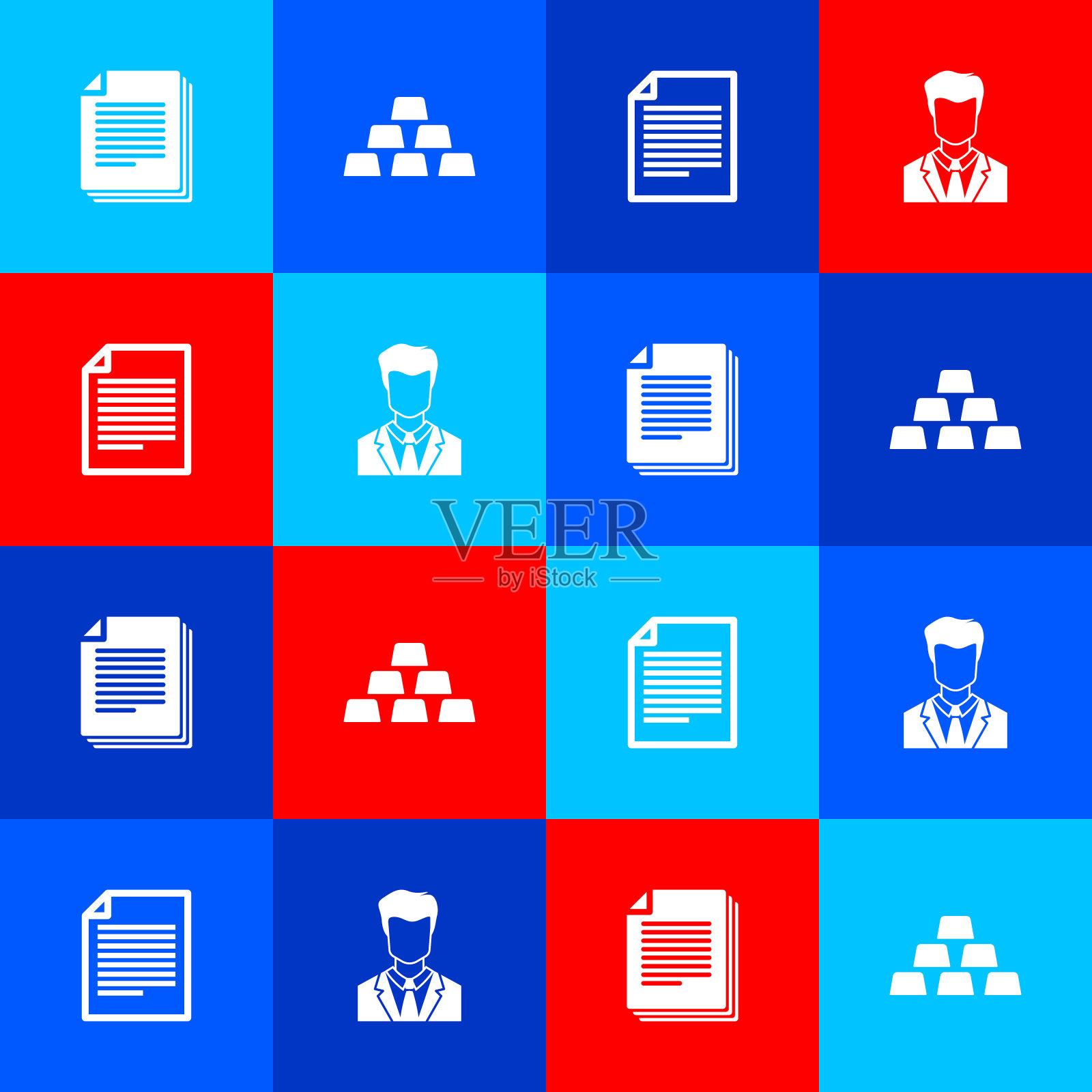 设置文件，金条，和用户的人在商务套装图标。向量插画图片素材