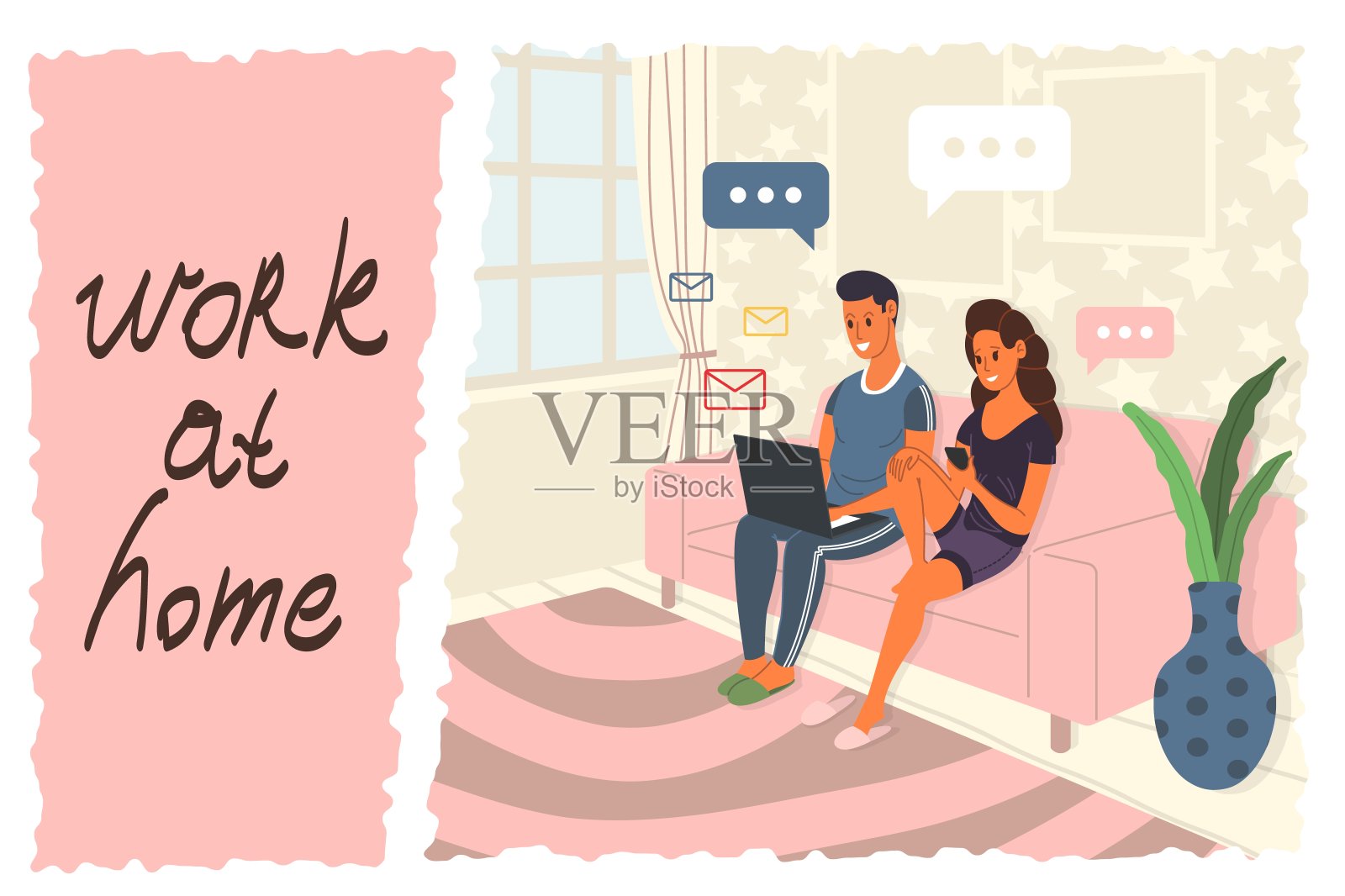 在家工作插画图片素材