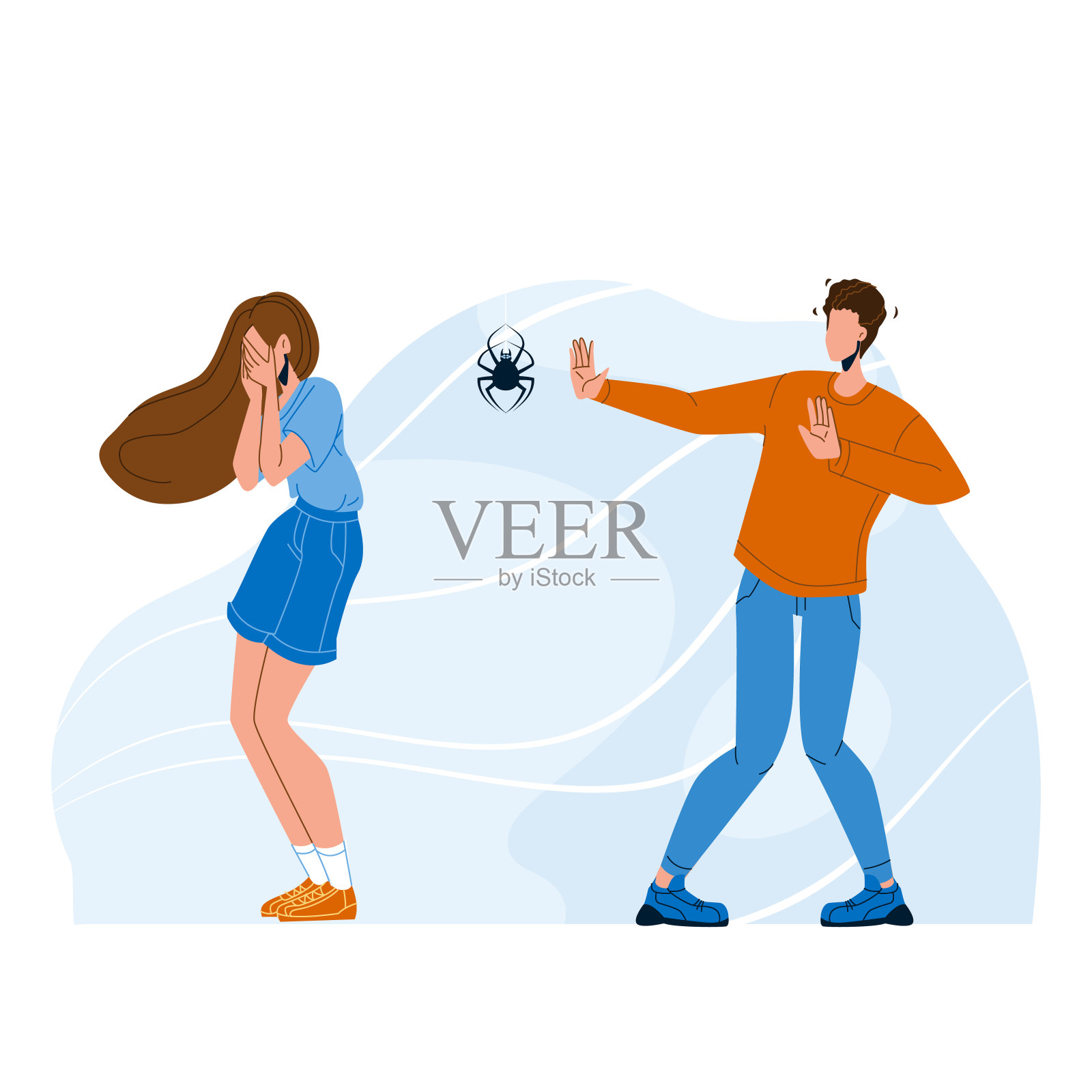 震惊的人恐惧症害怕蜘蛛向量插画图片素材