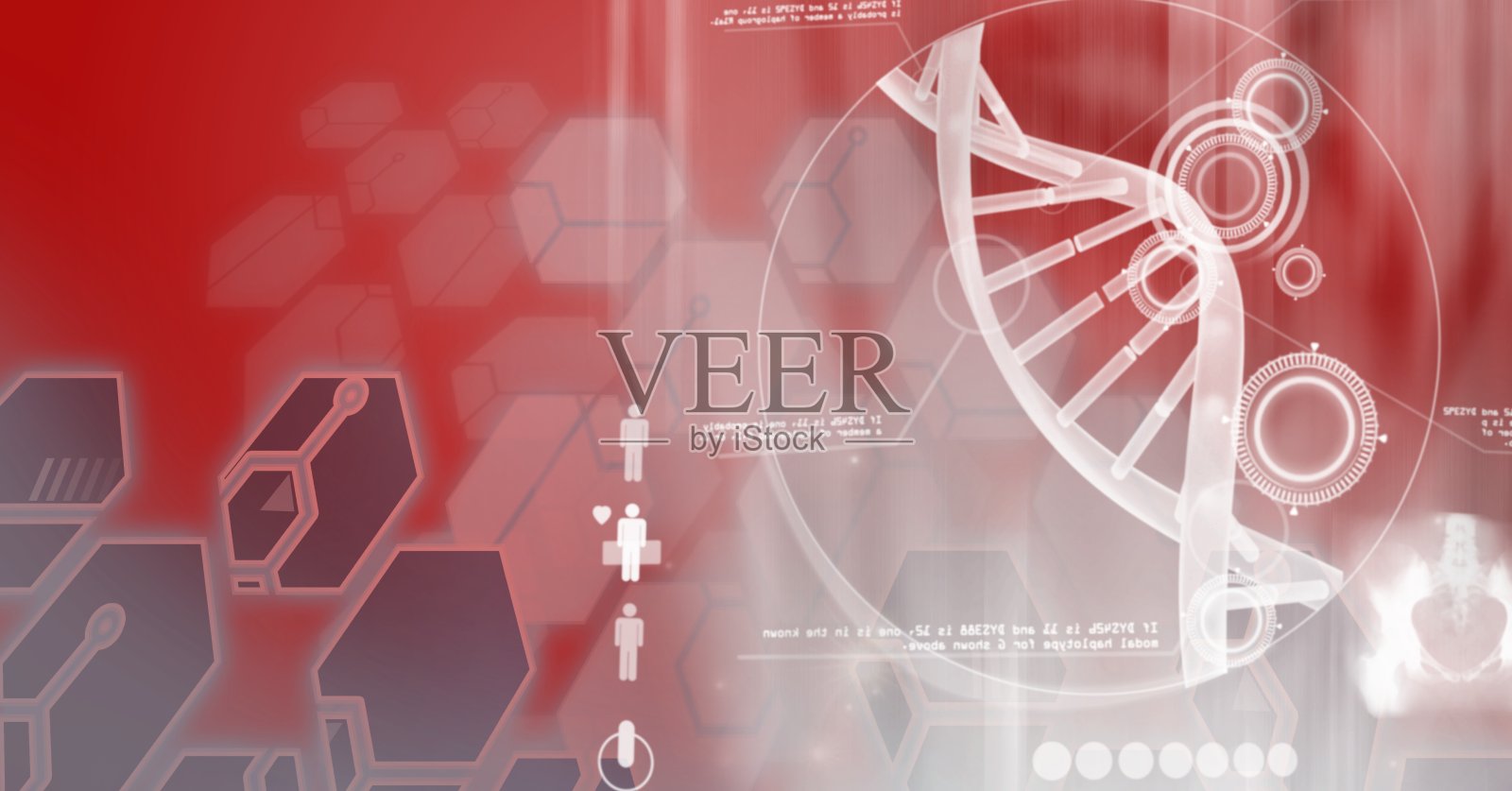 数字插图医学图标，DNA菌株与红色背景照片摄影图片