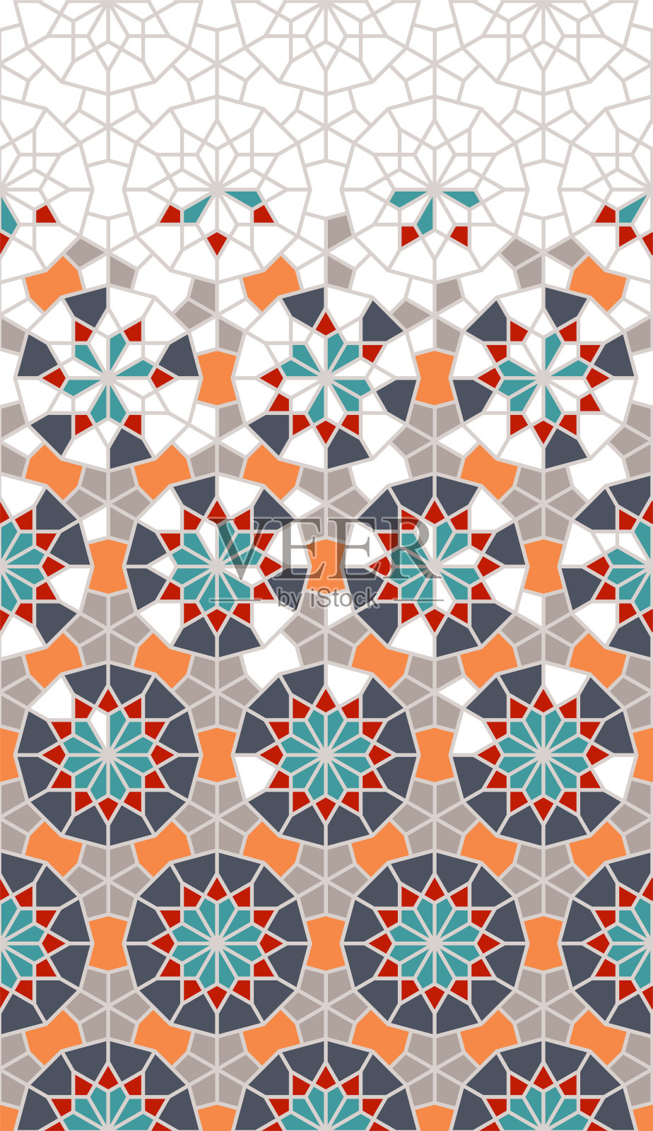 摩洛哥马赛克墙纸，重复矢量边界，图案，背景。几何摩洛哥半色调图案与颜色阿拉伯式解体插画图片素材