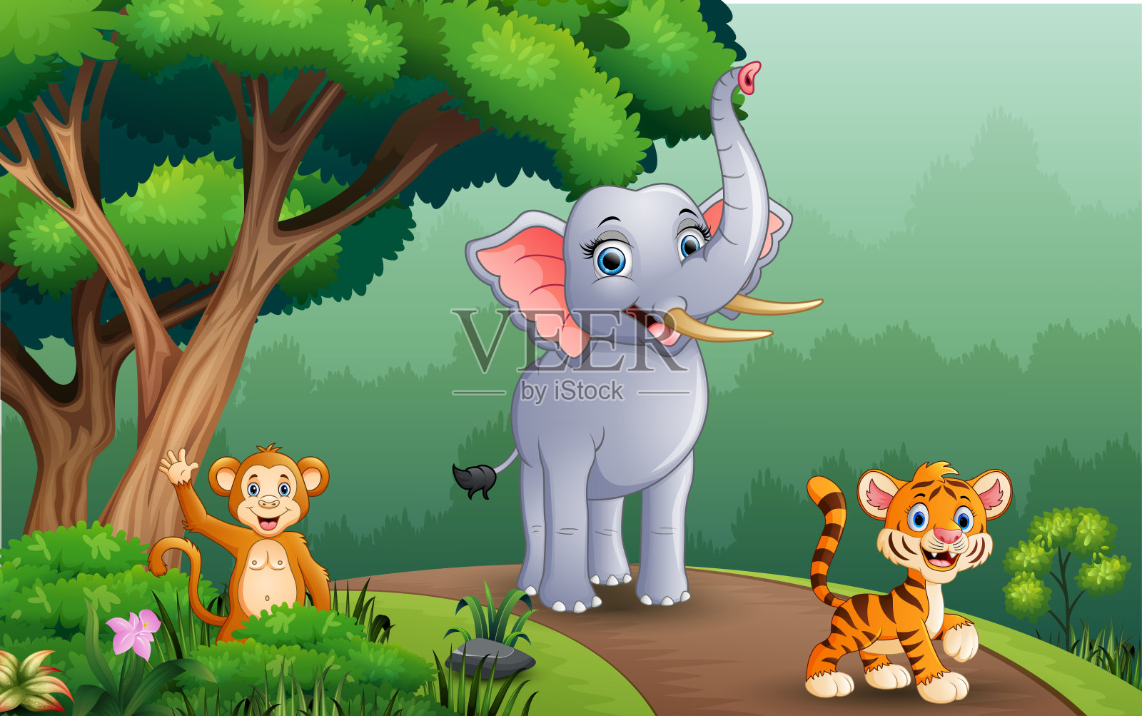 另一种动物在森林里散步插画图片素材