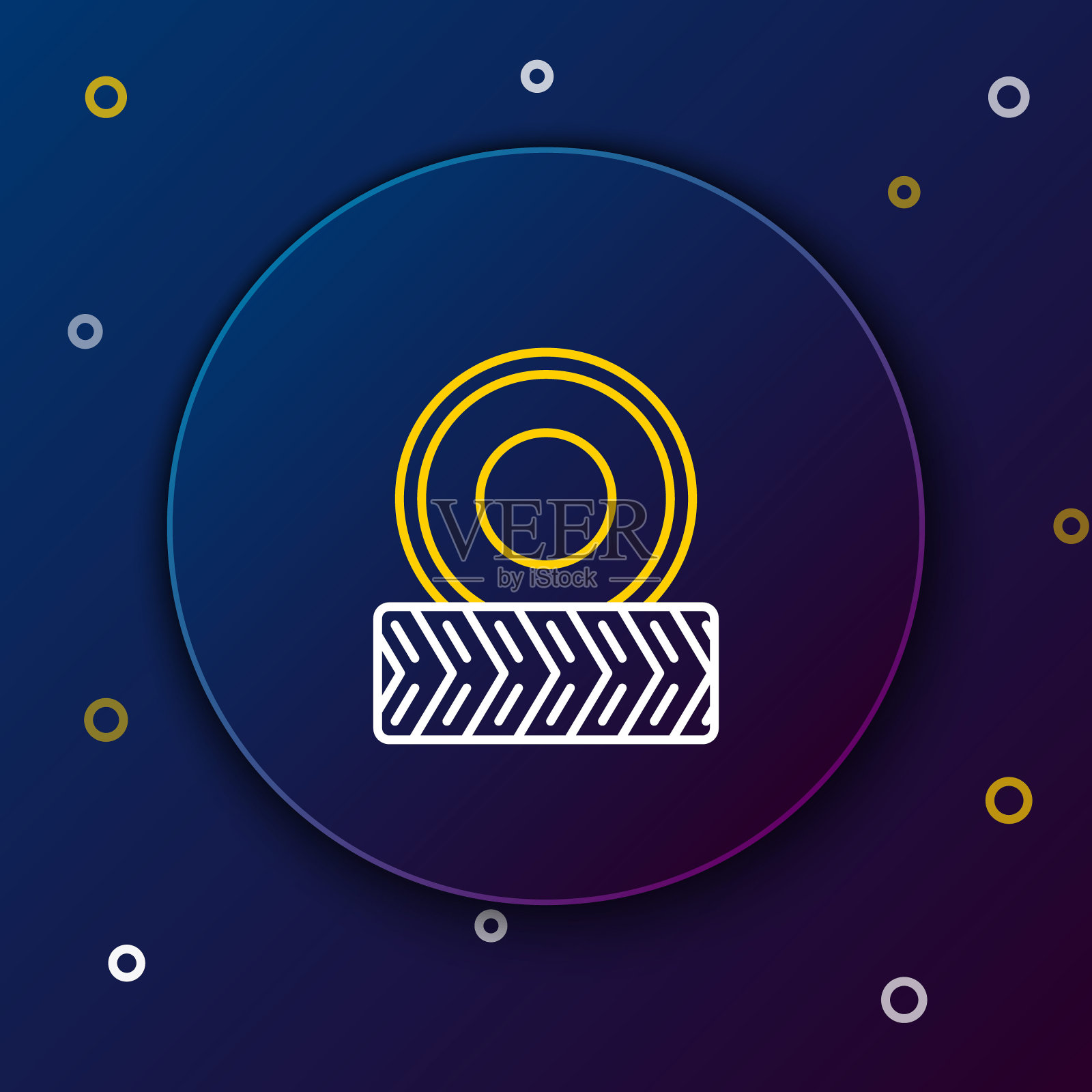 线汽车车轮图标隔离在蓝色背景。色彩斑斓的轮廓的概念。向量图标素材