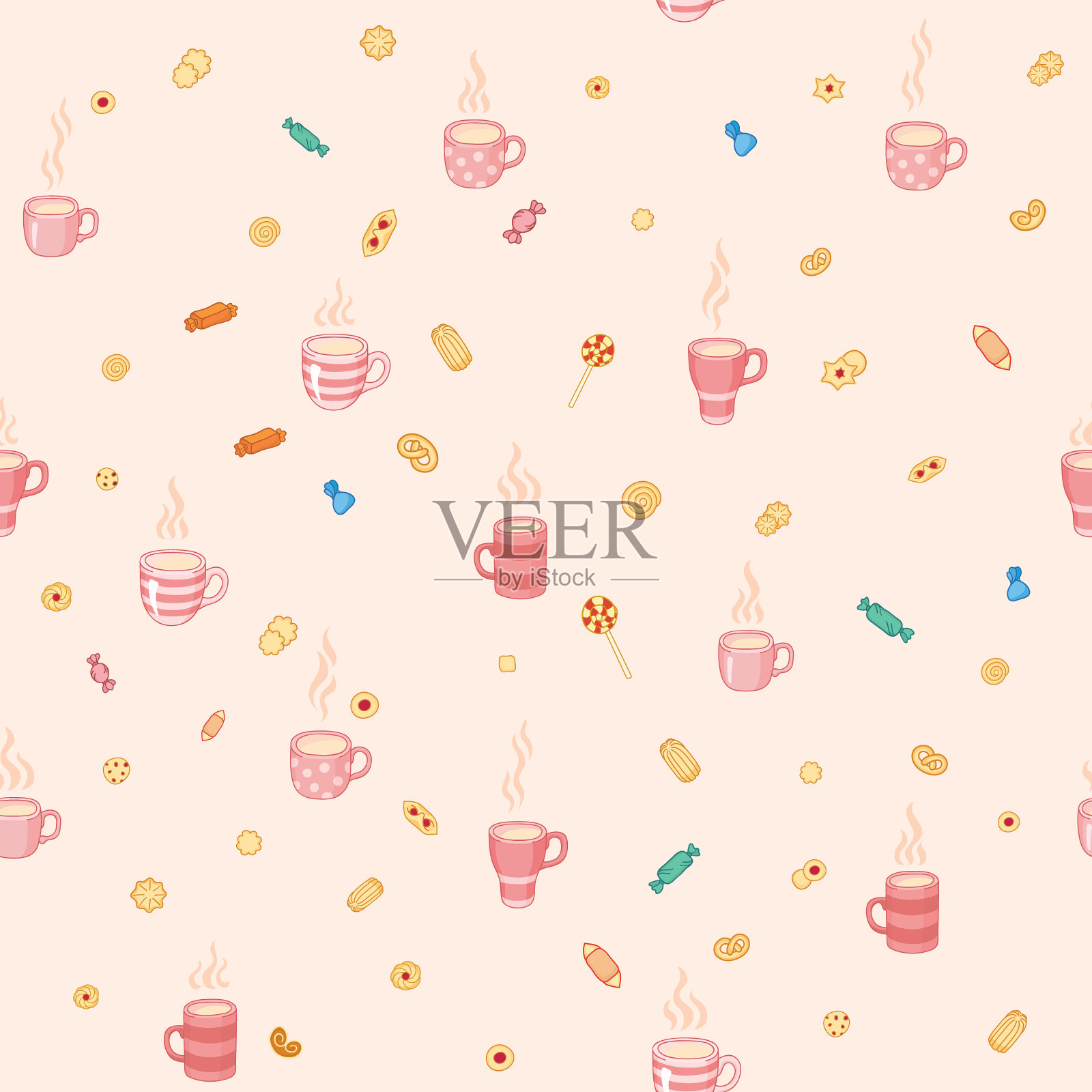 无缝图案茶时间和糖果设计元素图片