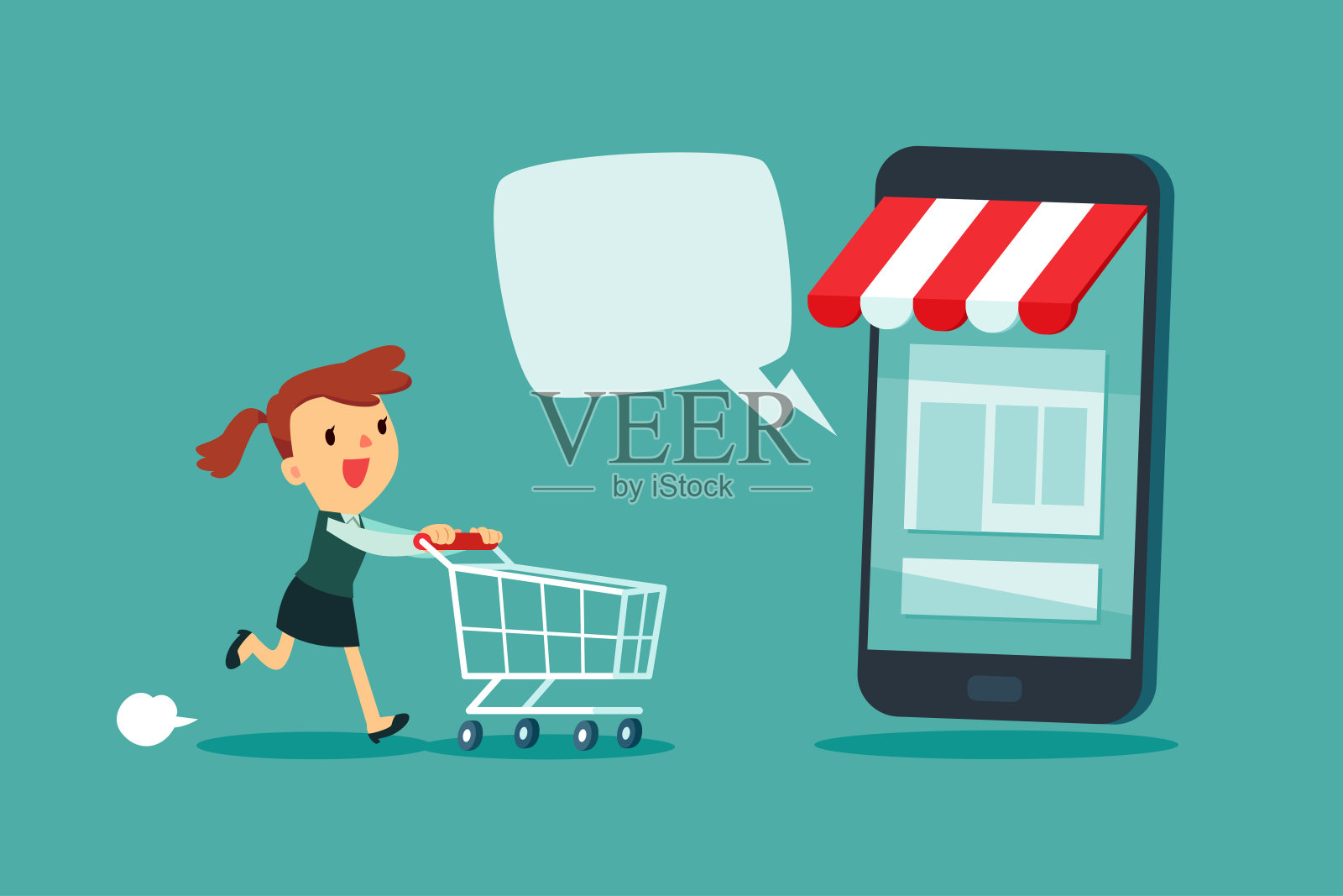 商人与购物车商店在网上商店插画图片素材