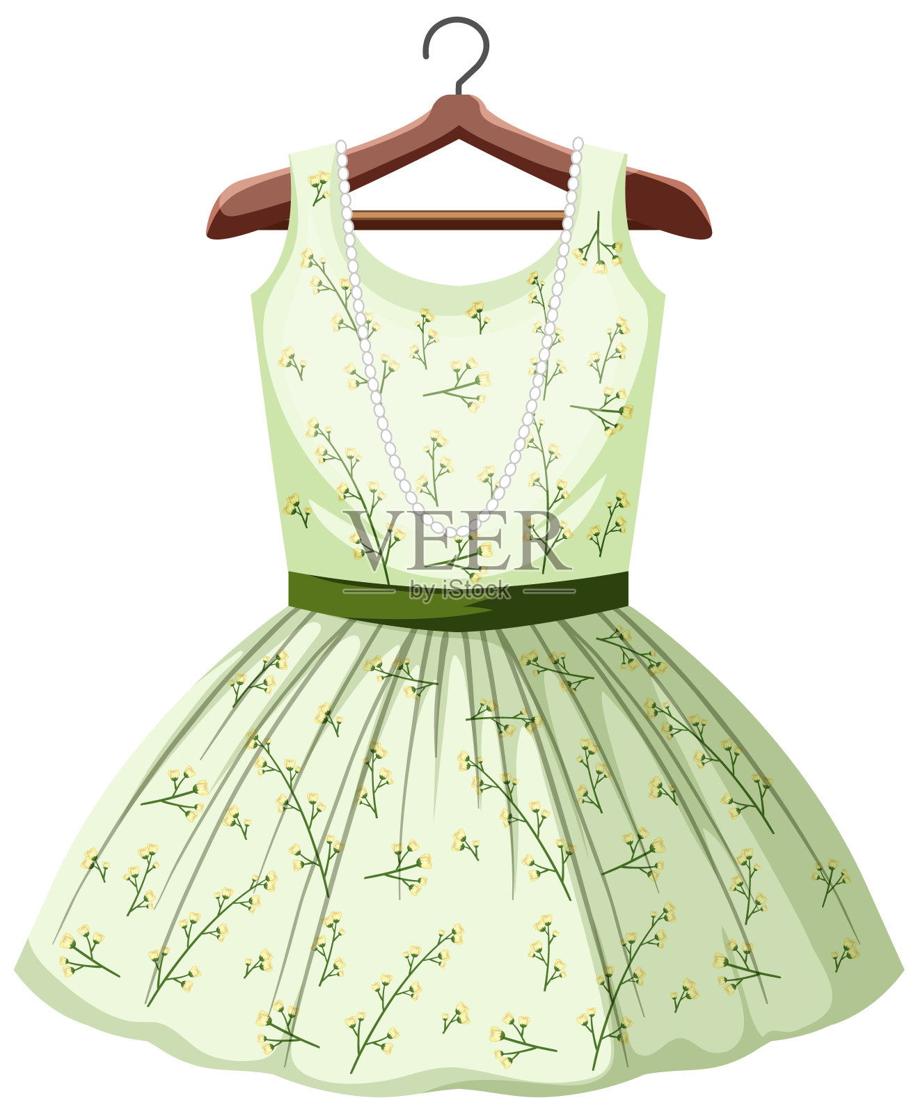 可爱的女性服装上的白色背景插画图片素材