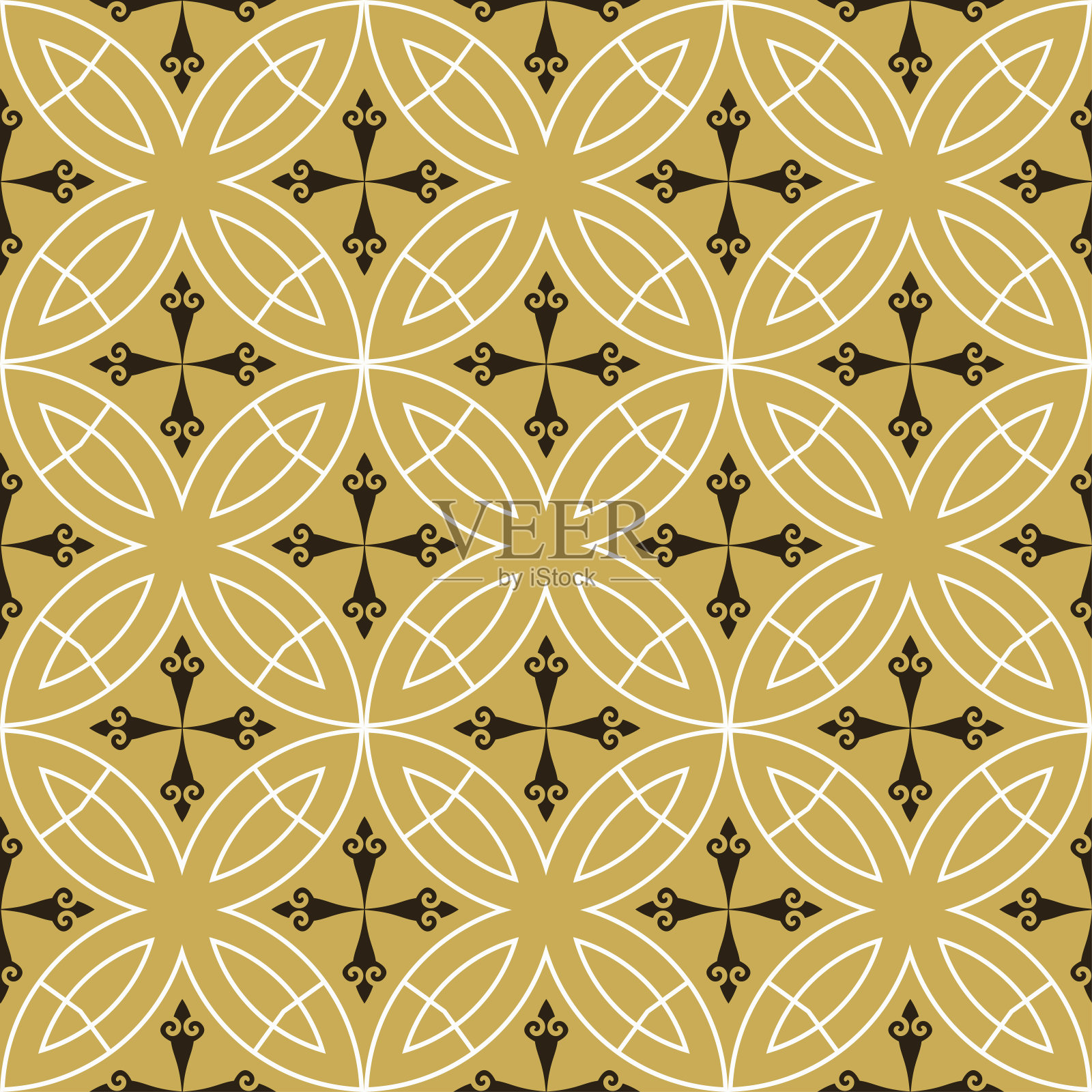 无缝几何背景与复古模式上的黄金背景插画图片素材